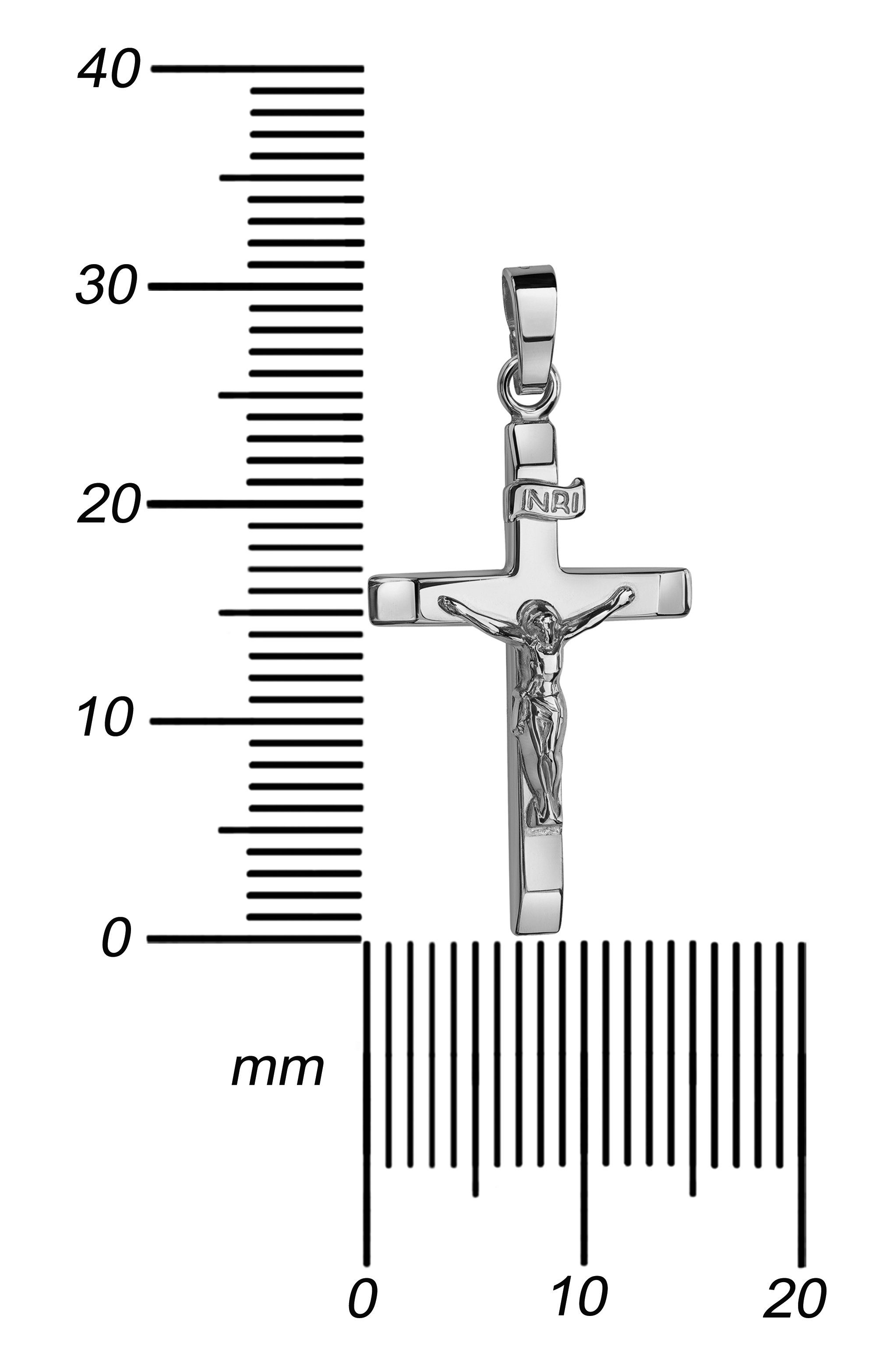 JEVELION Kreuzanhänger Kruzifix 925 Silber (Kreuzkette, für Damen und Herren), Mit Silberkette 925 - Länge wählbar 36 - 70 cm.