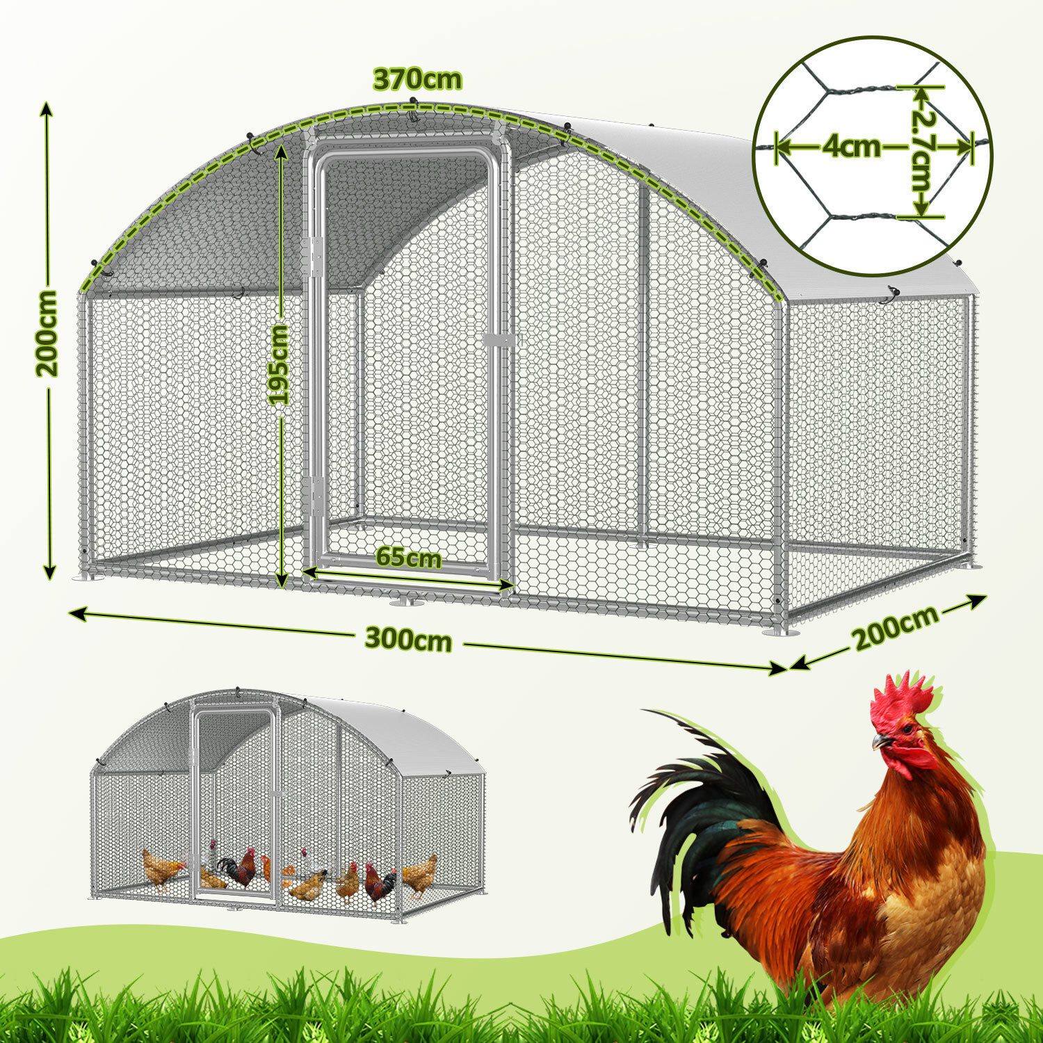 Clanmacy Hühnerstall Hühnerstall Freilaufgehege mit Dach Verzinkter Stahl Garten – Bild 2 von 5