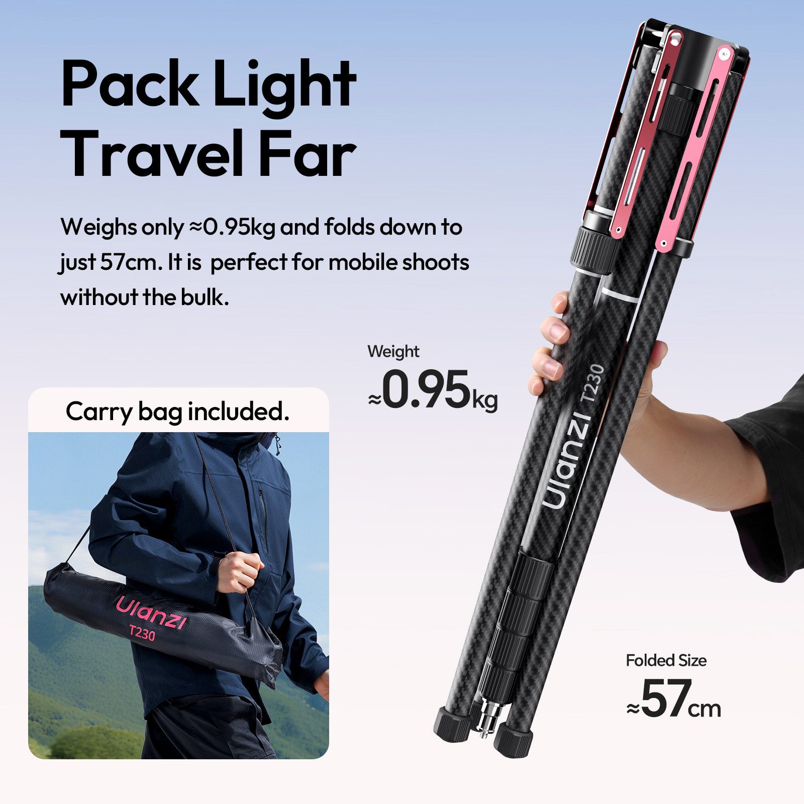 ULANZI Ulanzi T230 Carbon Lichtstativ 2,3 m mit 1/4" Halterung Kamerastativ