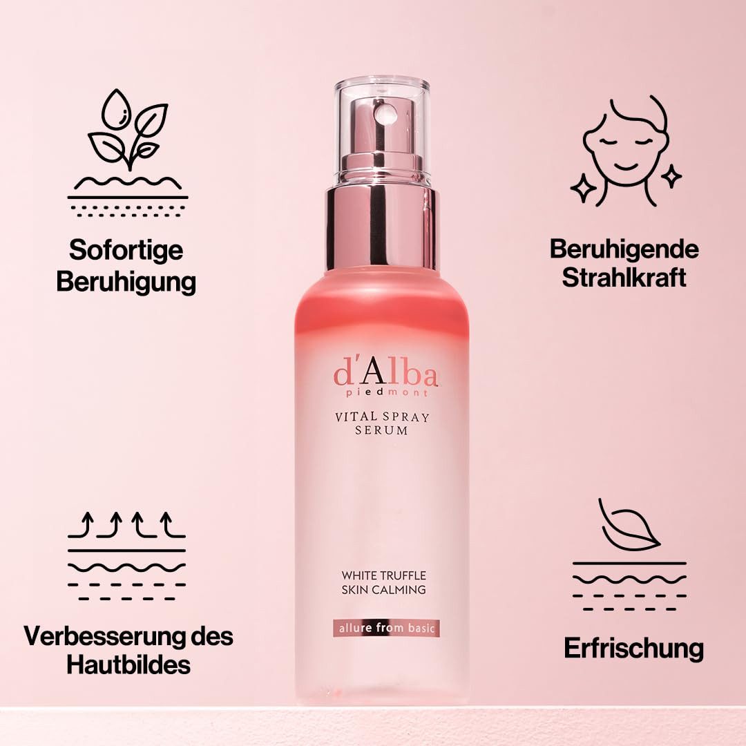 d'Alba Gesichtsserum White Truffle Vital Spray Serum 100 ml, mit weißem Trüffel & 8-fachem Hyaluronsäure-Komplex, alle Hauttypen
