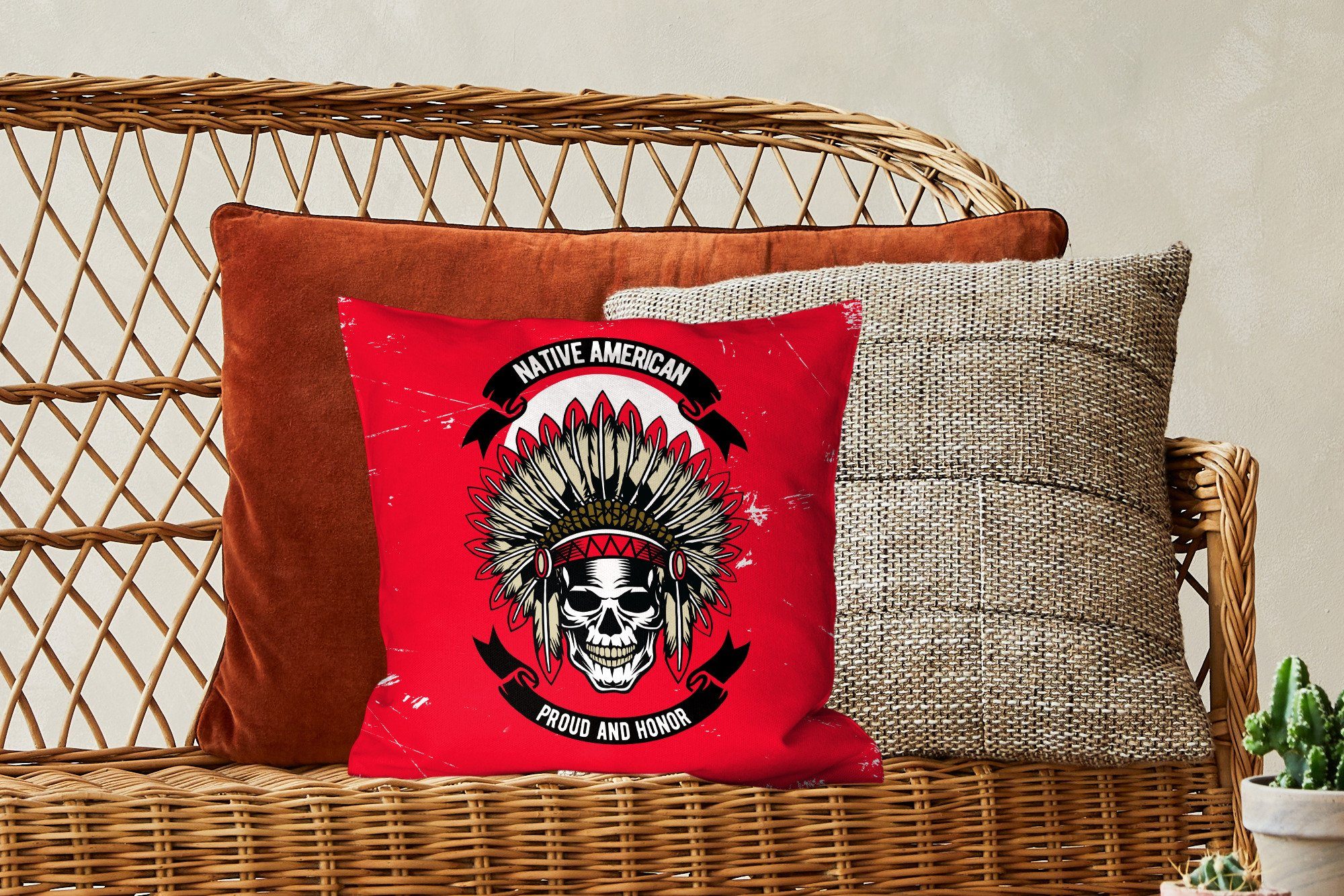 Indianooi für Totenkopf Zitat, - Füllung MuchoWow Dekokissen - Vintage Schlafzimmer, Wohzimmer, mit Zierkissen - Deko, Sofakissen