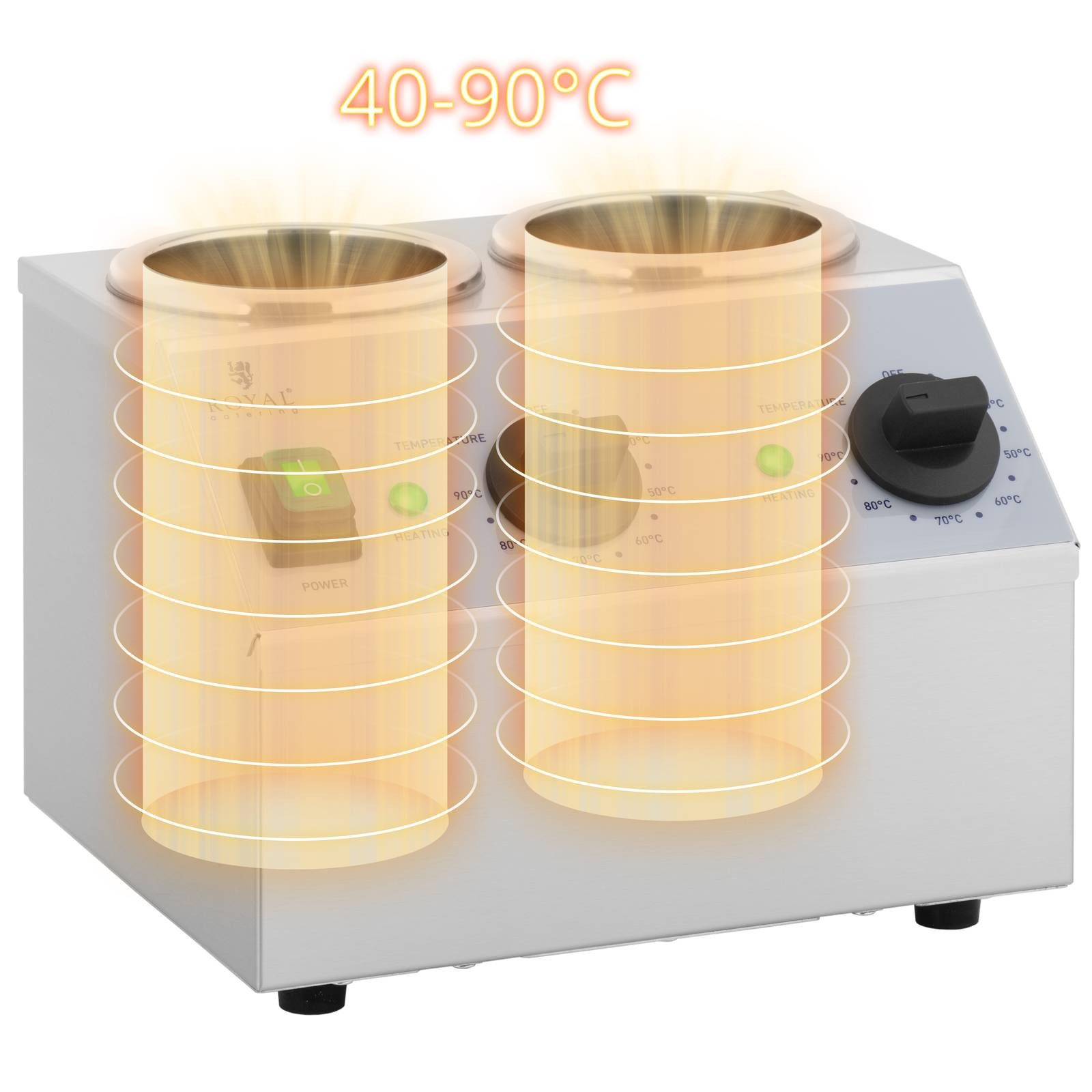 Royal Catering Speisenwärmer Soßenwärmer Saucenwärmer 2 x 1 L Flaschen Saucen warmhalten 40 - 90 °C, verschiedene Größen