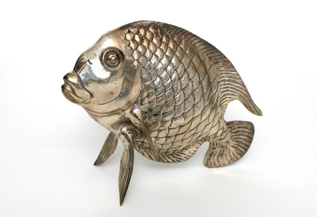 Brillibrum Dekofigur Metallfigur Fisch Messing versilbert Tischdekoration Maritime Dekofigur Fisch