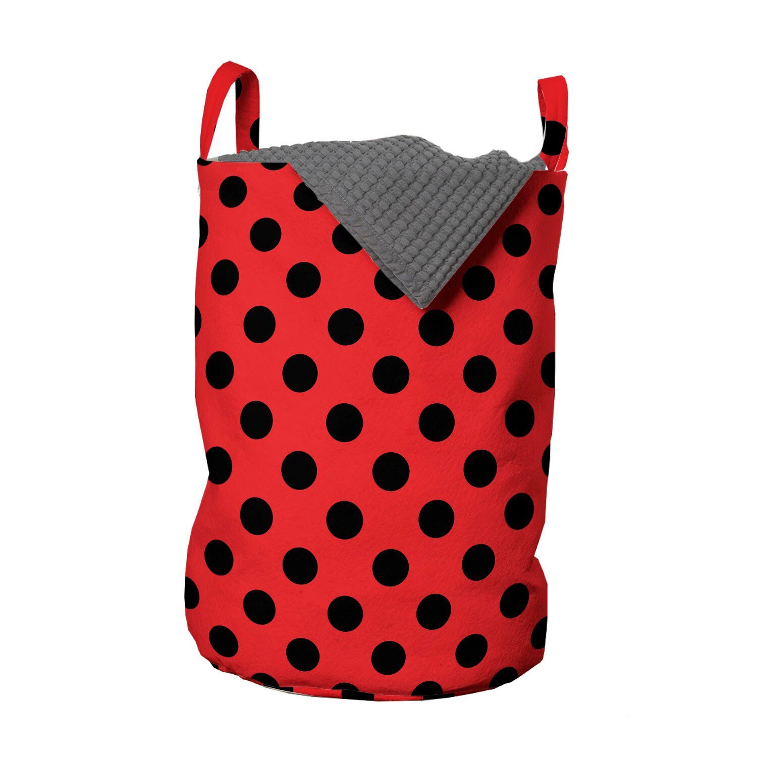 Abakuhaus Wäschesäckchen Wäschekorb mit Griffen schwarz rot Waschsalons, Kordelzugverschluss Pop-Art-Tupfen für