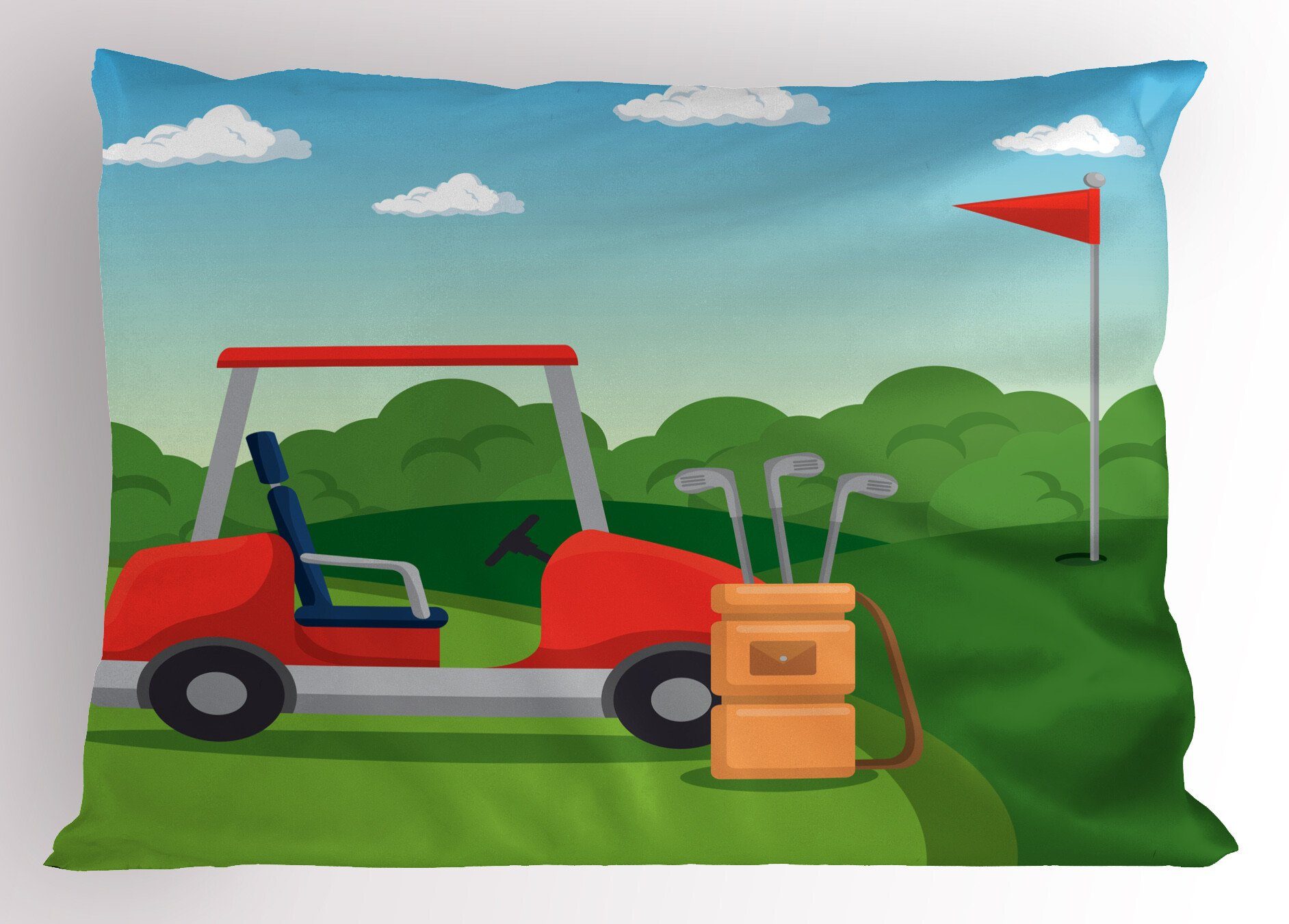 Abakuhaus Stück), (1 Golfplatz-Szene Gedruckter Kopfkissenbezug, Dekorativer Queen und Club Car Kissenbezüge Flagge Size