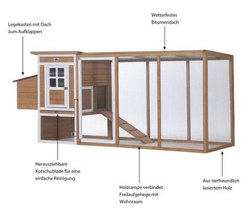 Dehner Hühnerstall Chicken House mit Freilauf, 246.8 x 75 x 102.6 cm, hochwertiger Holzstall mit Freigehege, Kot-Schublade und Legenest