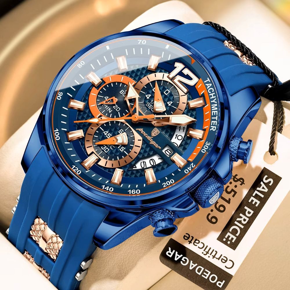 POEDAGAR Quarzuhr POEDAGAR Herren Uhr Chronograph – 898, Sportlich, Silikonband