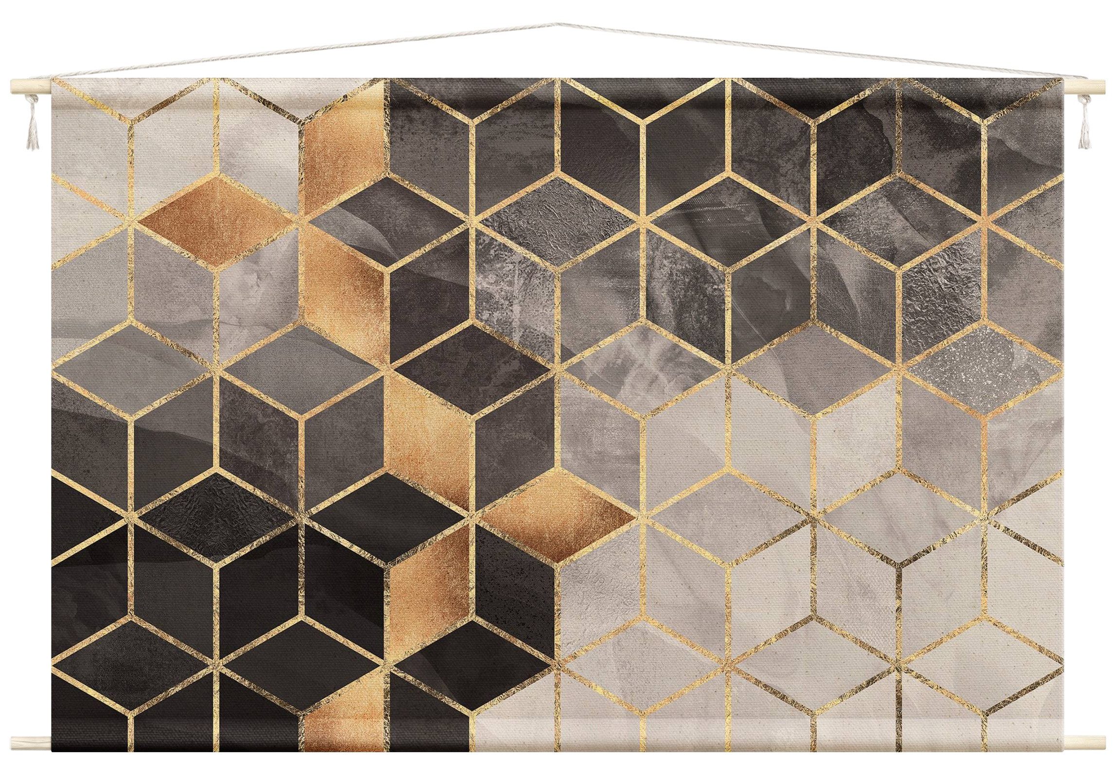 Bilderdepot24 Wandteppich modern Muster Abstrakt Aquarell Geometrisch schwarz-weiß, rechteckig, Höhe: 2.6 mm, großes Wandbild aus Natur-Baumwolle Wandbehang Stoffbild Tuch Wollseil