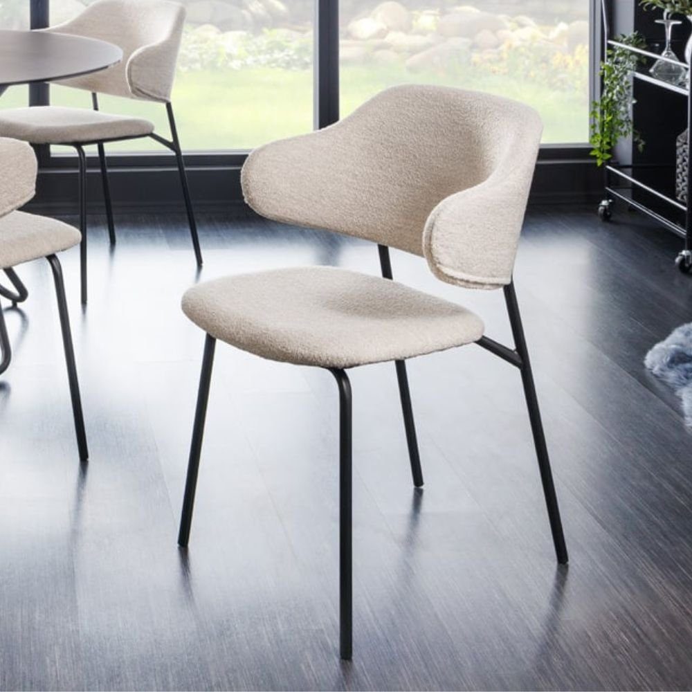 Stuhl Moderner Stuhl MODA grau greige Bouclé Metallbeine