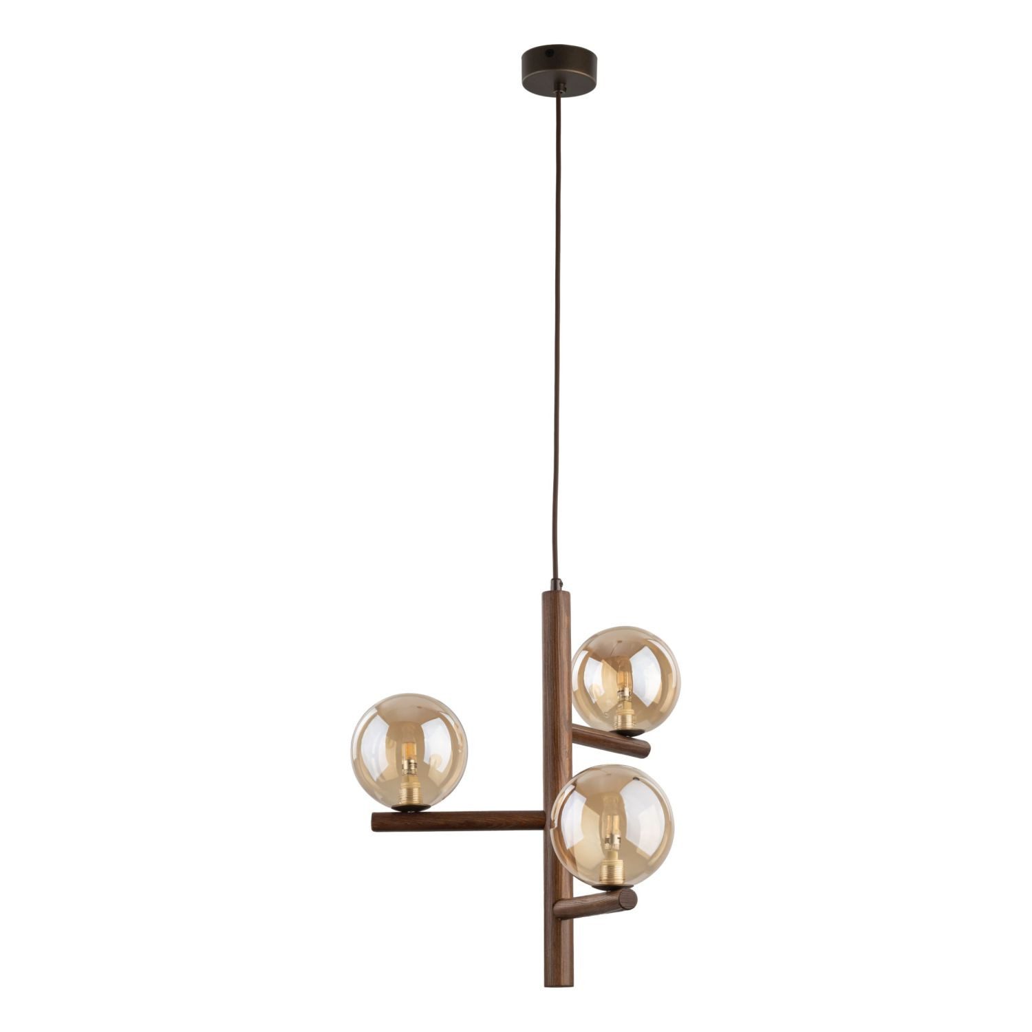 Licht-Erlebnisse Pendelleuchte MIEKE, ohne Leuchtmittel, Metall Glas G9 B: 33 cm H: max. 100 cm Nuss Bernstein Braun 3-flammig