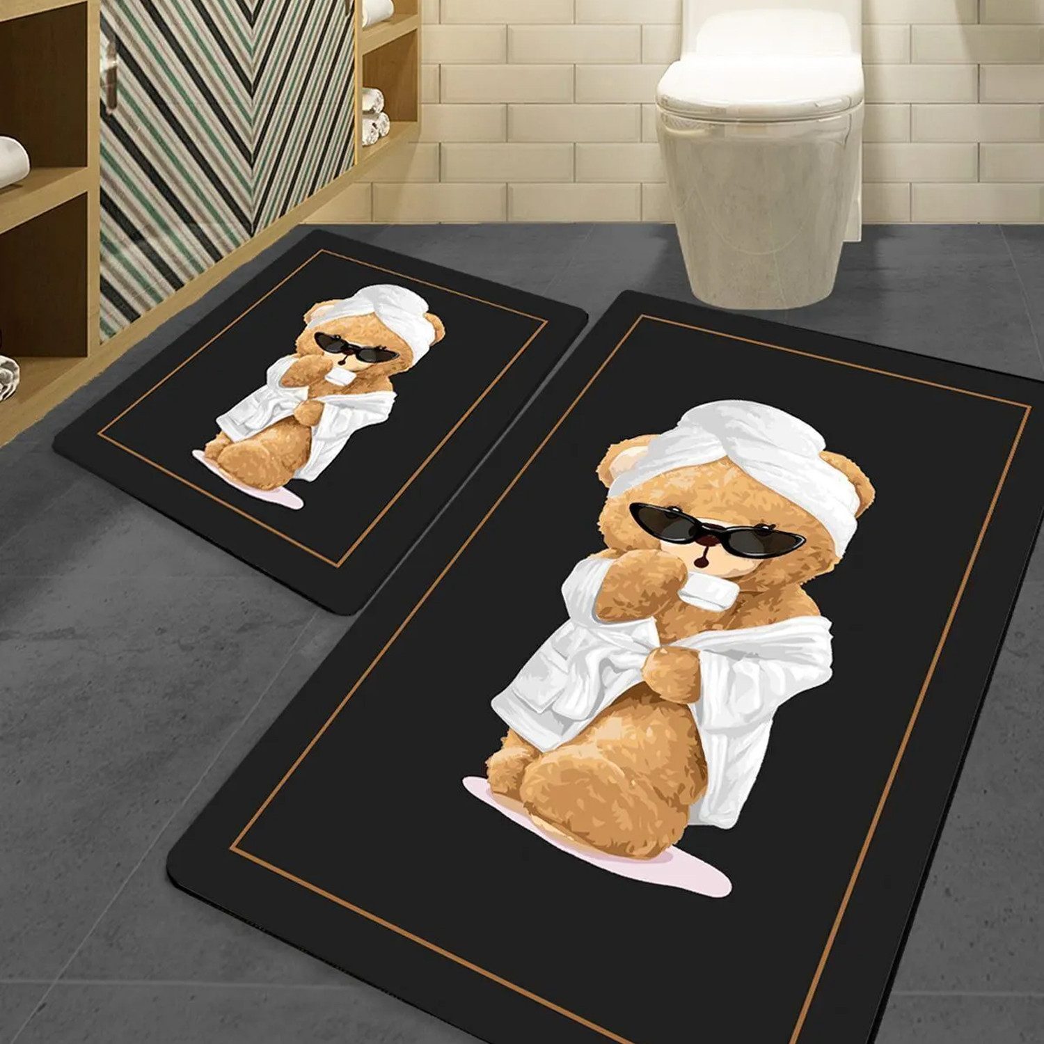 Jungengel Badematte Duschvorleger Set rutschfest Badteppich Vorleger Schwar günstig online kaufen