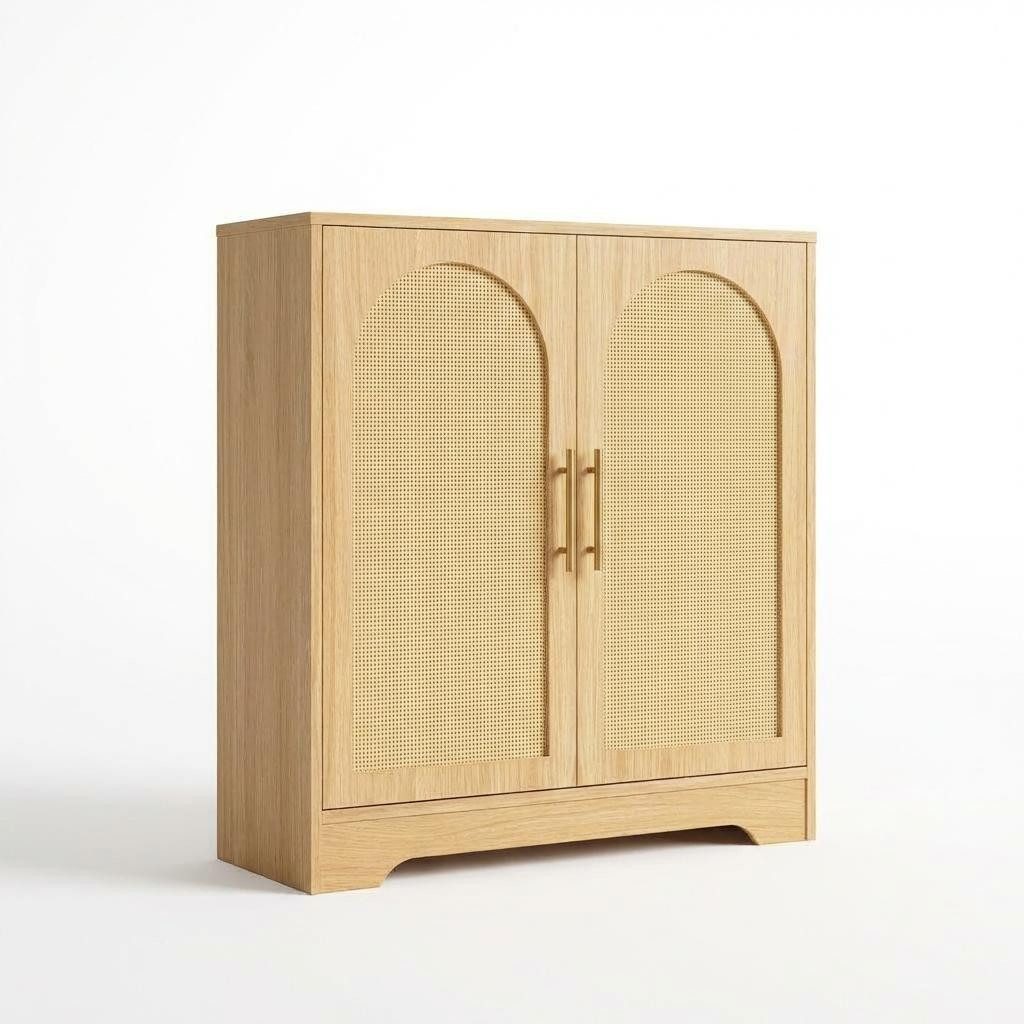 GarveeMore Sideboard Sideboard Buffet Schrank mit Aufbewahrung mit Rattan Türen