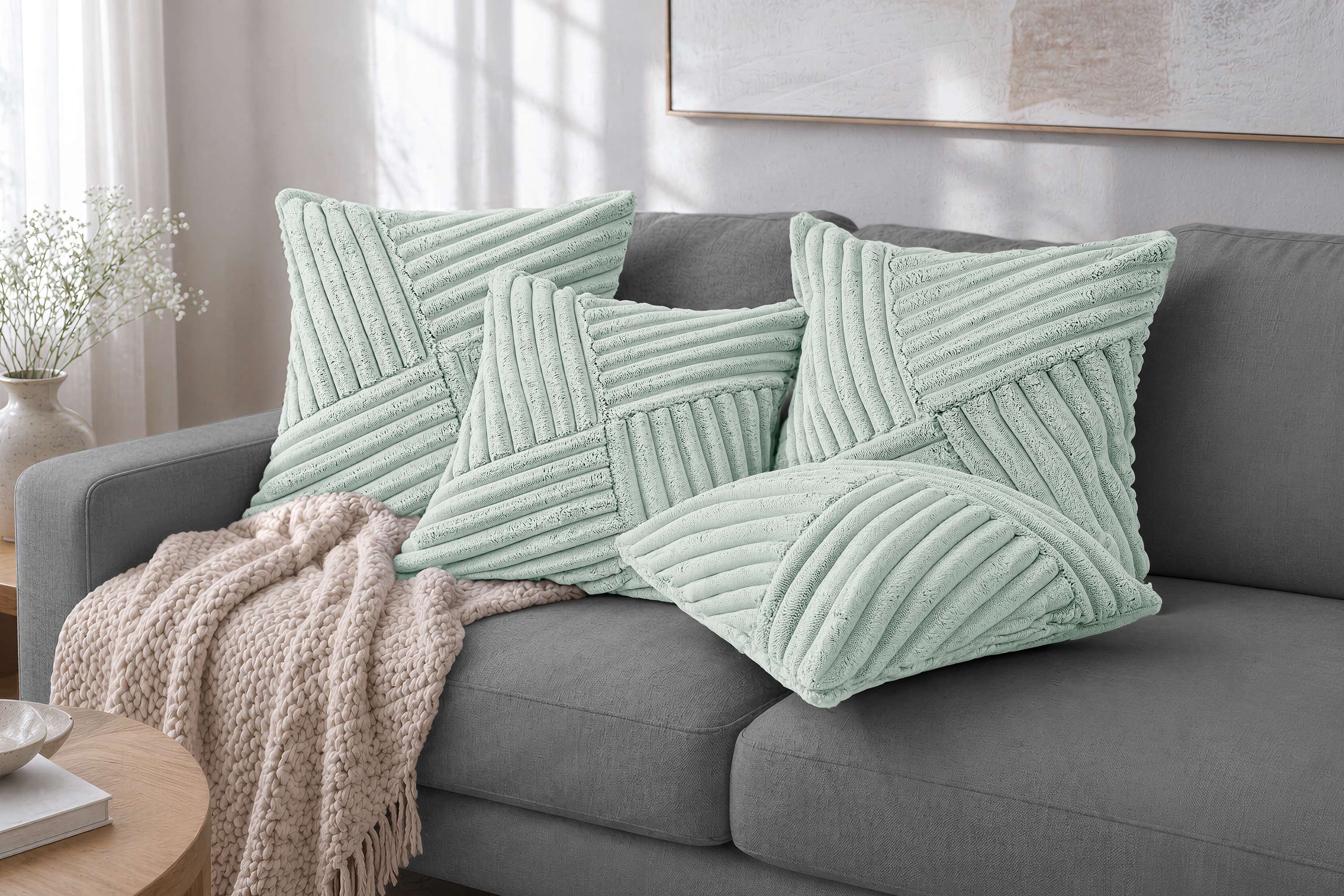 Amilian Dekokissen Sofakissen 4er Set mit Füllung und Bezug, Reißverschluss, formstabil, Reißverschluss, Cord-Optik, formstabil, 40x40 cm