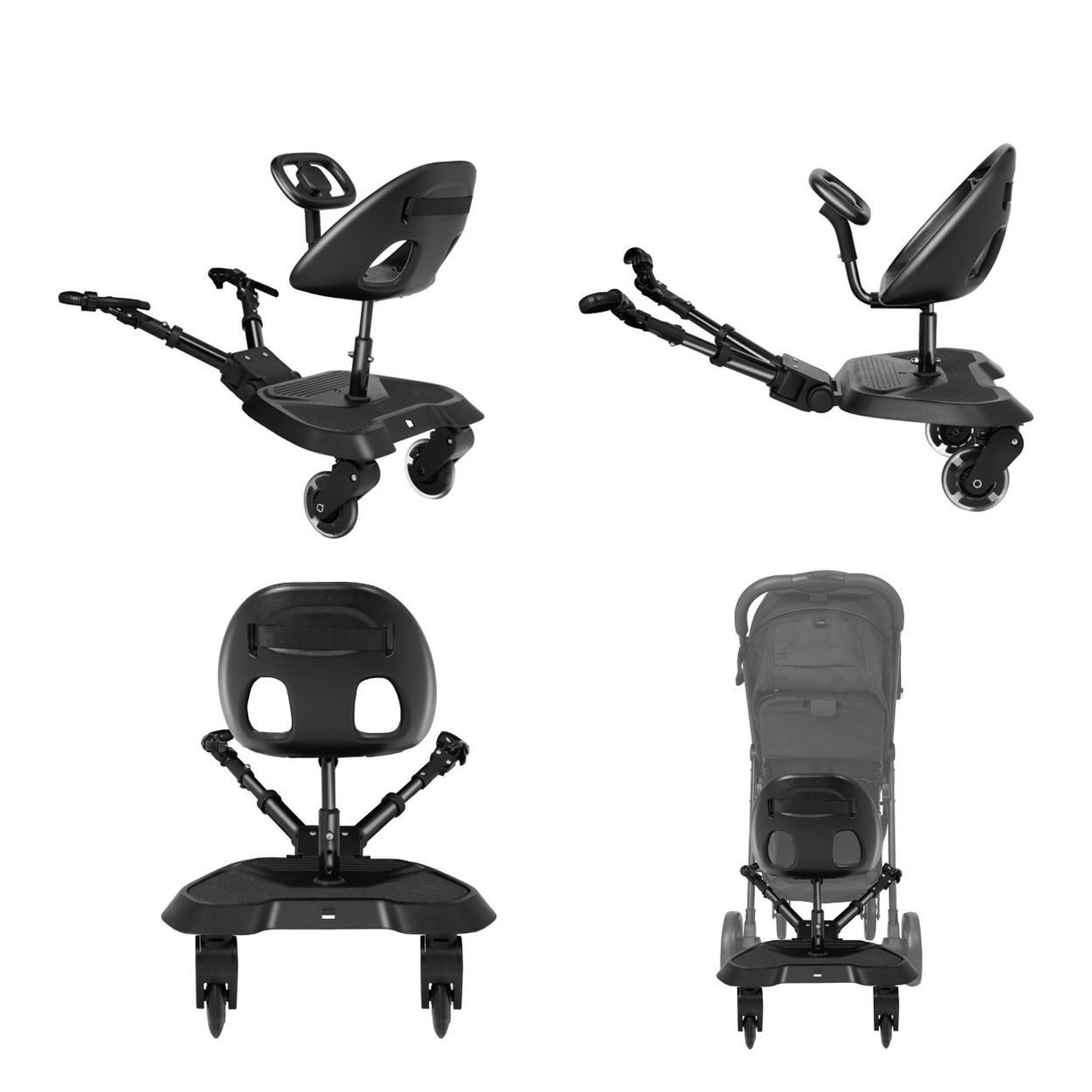 Kikkaboo Kinderwagenaufsatz Trittbrett Ally mit Sitz, Mitfahrbrett, 360° drehbar, universell passend, 2-Punkt-Gurt, Lenkrad – Bild 5 von 5