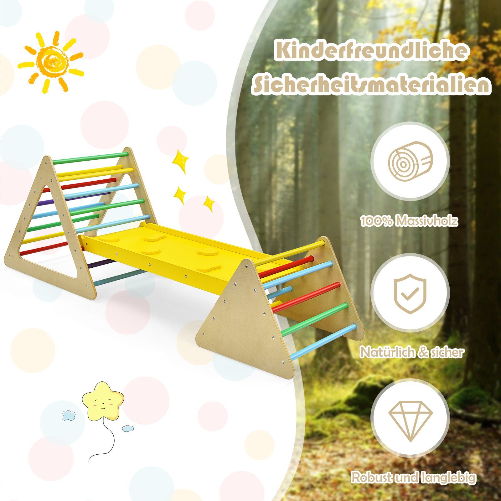 COSTWAY Klettergerüst Kletterdreieck, 3 in 1 mit Rampe