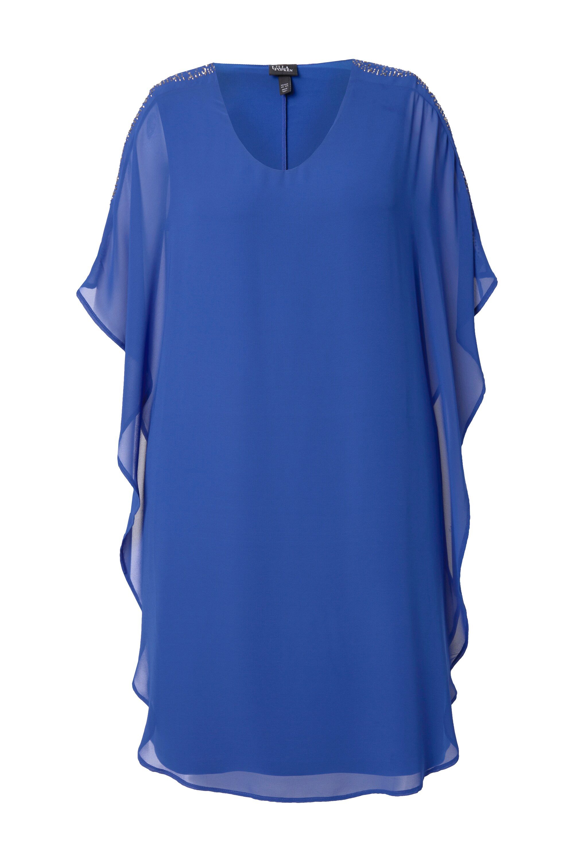 Ulla Popken Cocktailkleid Chiffonkleid doppellagig V-Ausschnitt günstig online kaufen