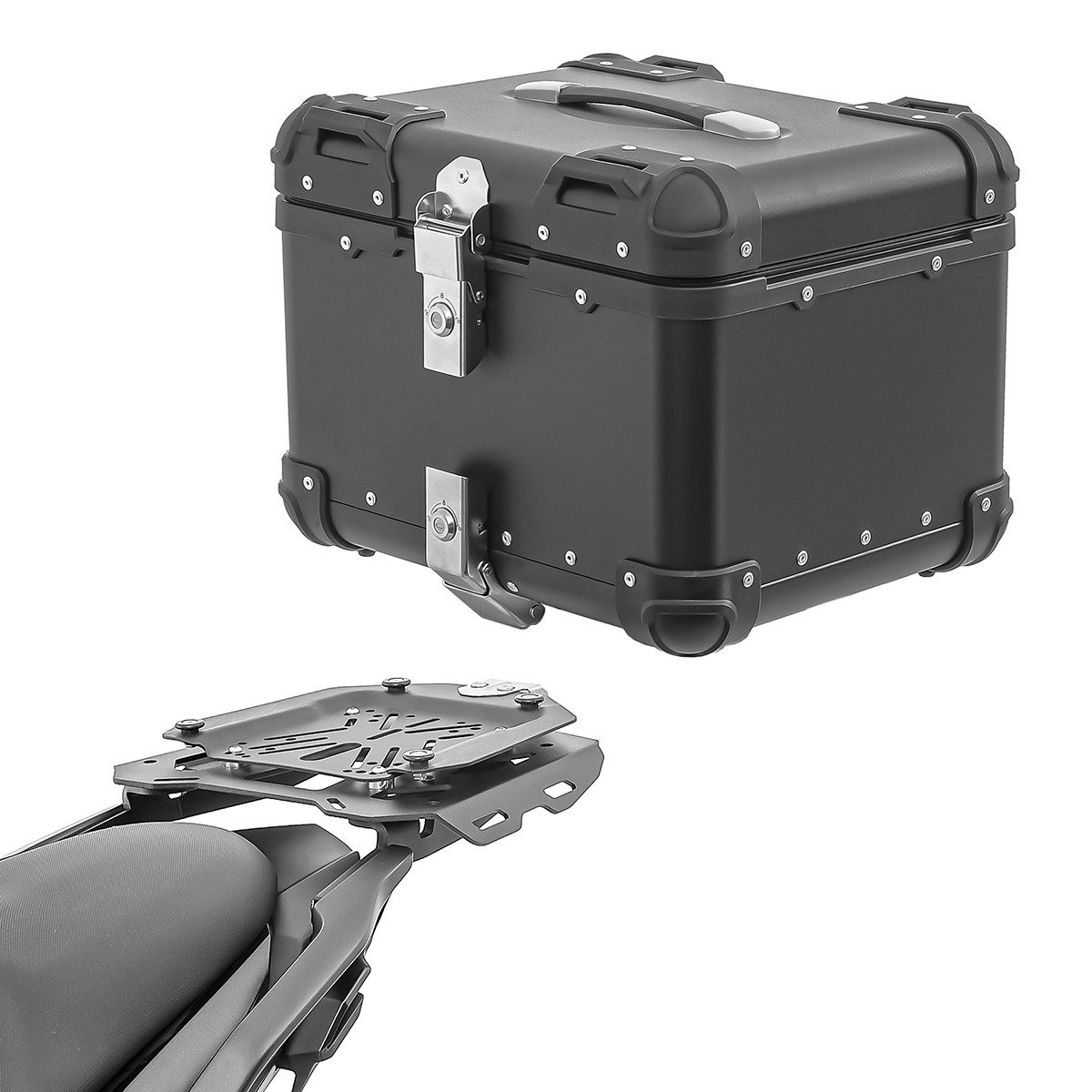 Bagtecs Topcase Set Alu Topcase + Gepäckbrücke für Kawasaki Versys 650 14-25 XS45 schw