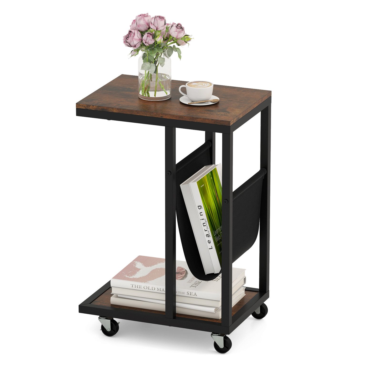 COSTWAY Laptoptisch, fürs Bett, Beistelltisch mit Rollen, Sofatisch C-Form