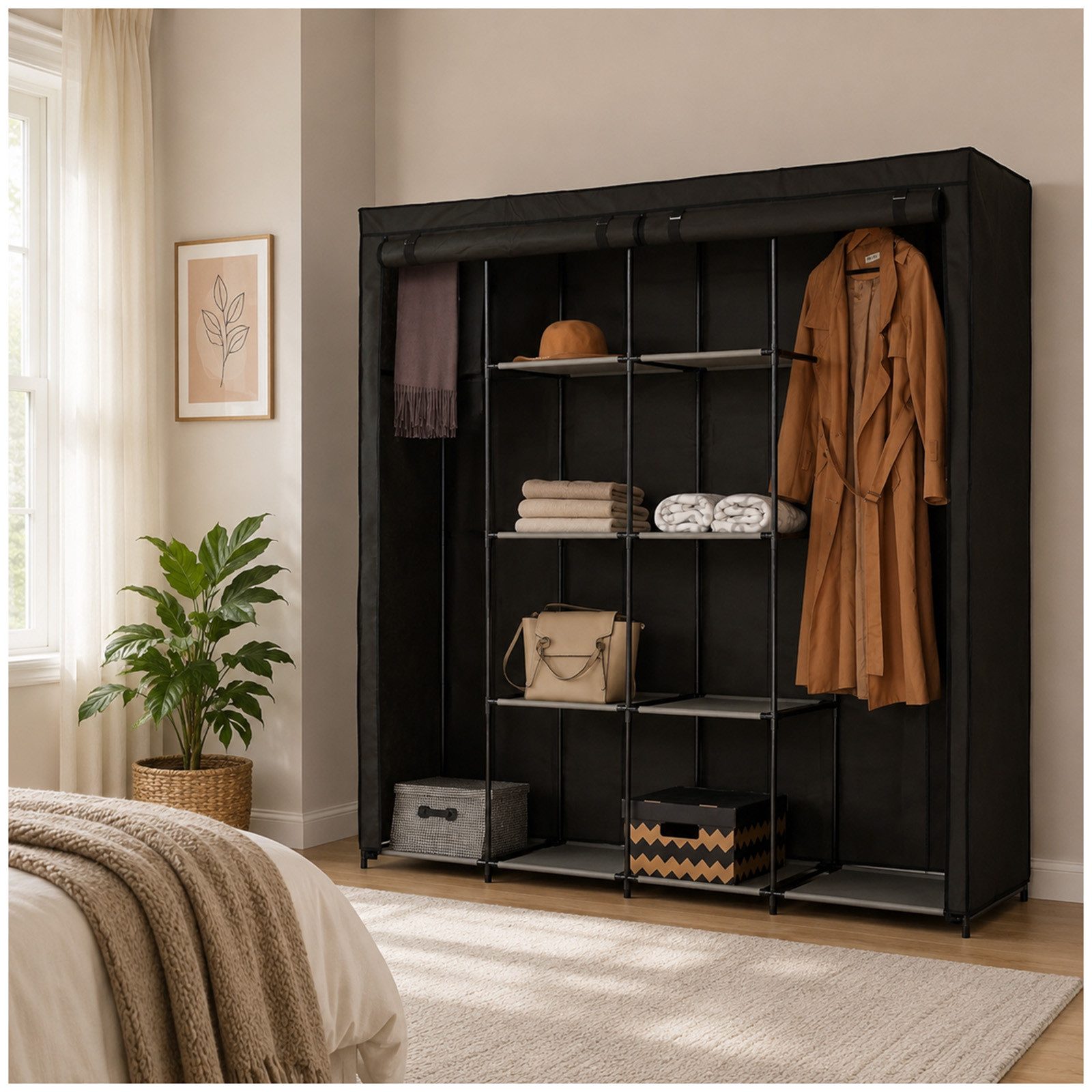 HTI-Living Stoffschrank Stoffschrank XL Lena Dunkelgrau (Stück, 1-St., 1 Stoffschrank, ohne Dekoration) Kleiderschrank