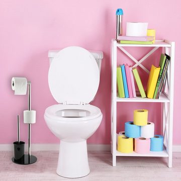 MSV Toilettenpapierhalter BERGAMO, WC Standgarnitur, 3 in 1: Toilettenbürste mit Rollenhalter und Ersatzrollen-Aufbewahrung, Edelstahl, farbiges Glas, 22x60 cm, schwarz