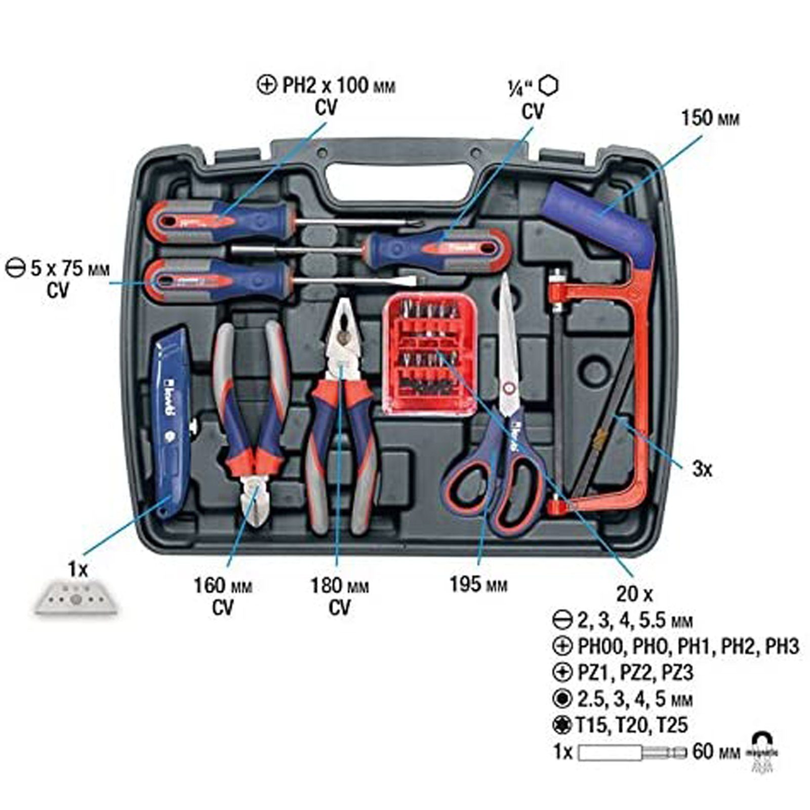 kwb Werkzeugset Werkzeug-Koffer inkl. Werkzeug-Set, 65-teilig robust hochwertig, (Set)