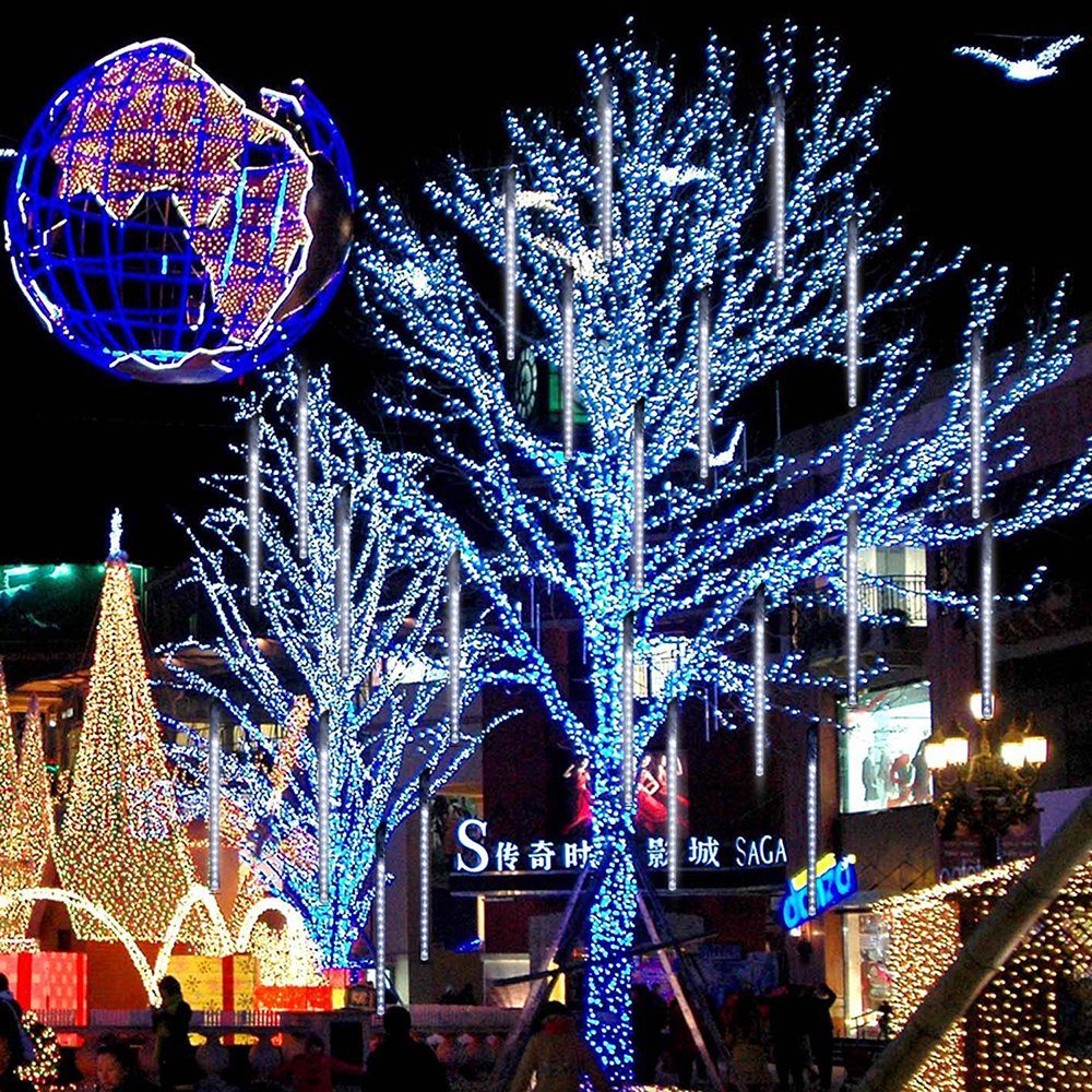 Rosnek LED-Lichtervorhang Deko, Lichterkette LED Party 8 Eiszapfen Rohre,Warmweiß/Weiß,Wasserdicht,Außen Weihnachts