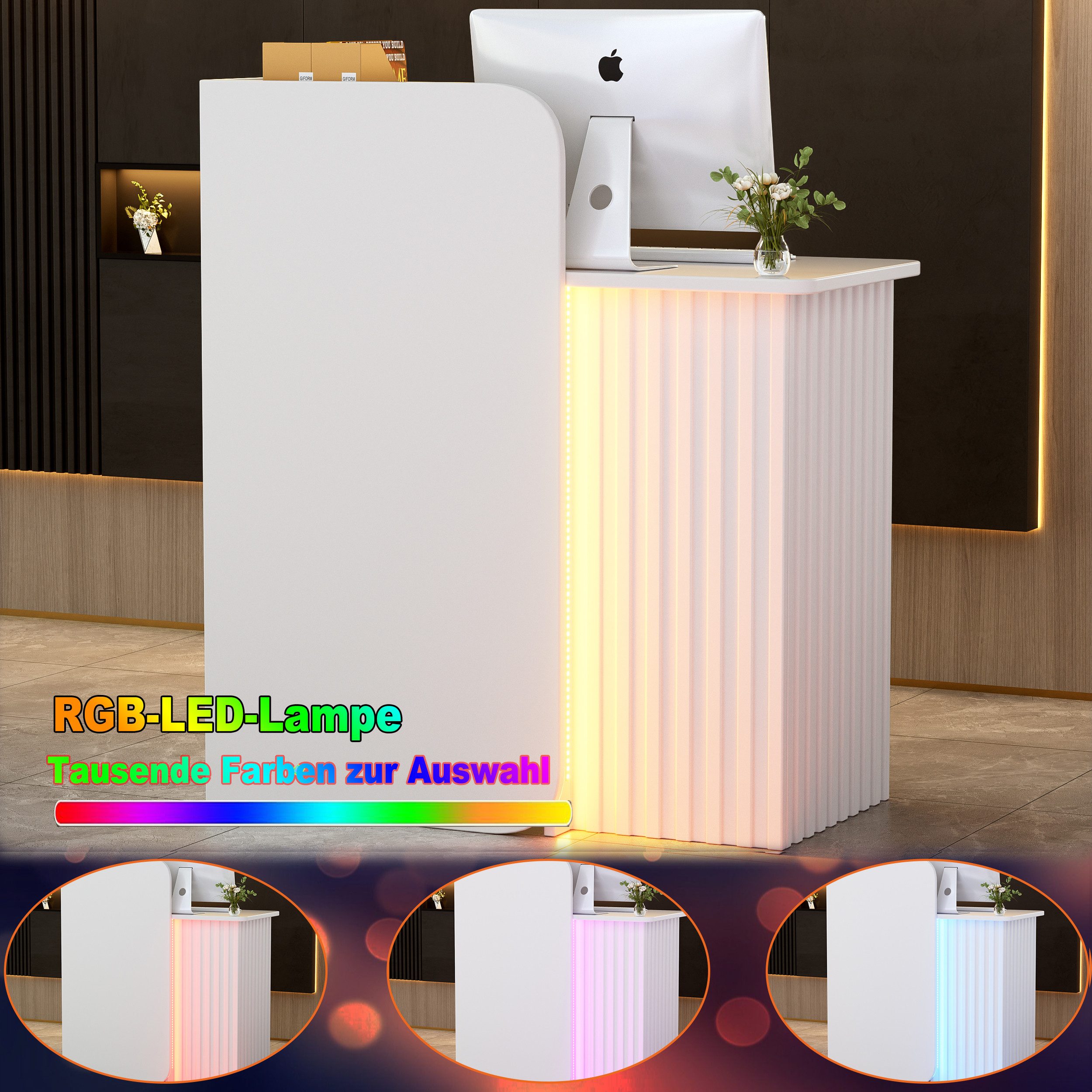 TWSOUL Empfangstheke Empfangstheke mit LED-Beleuchtung, kompakter Fronttresen mit abschließbaren Schubladen,44×80×100 cm