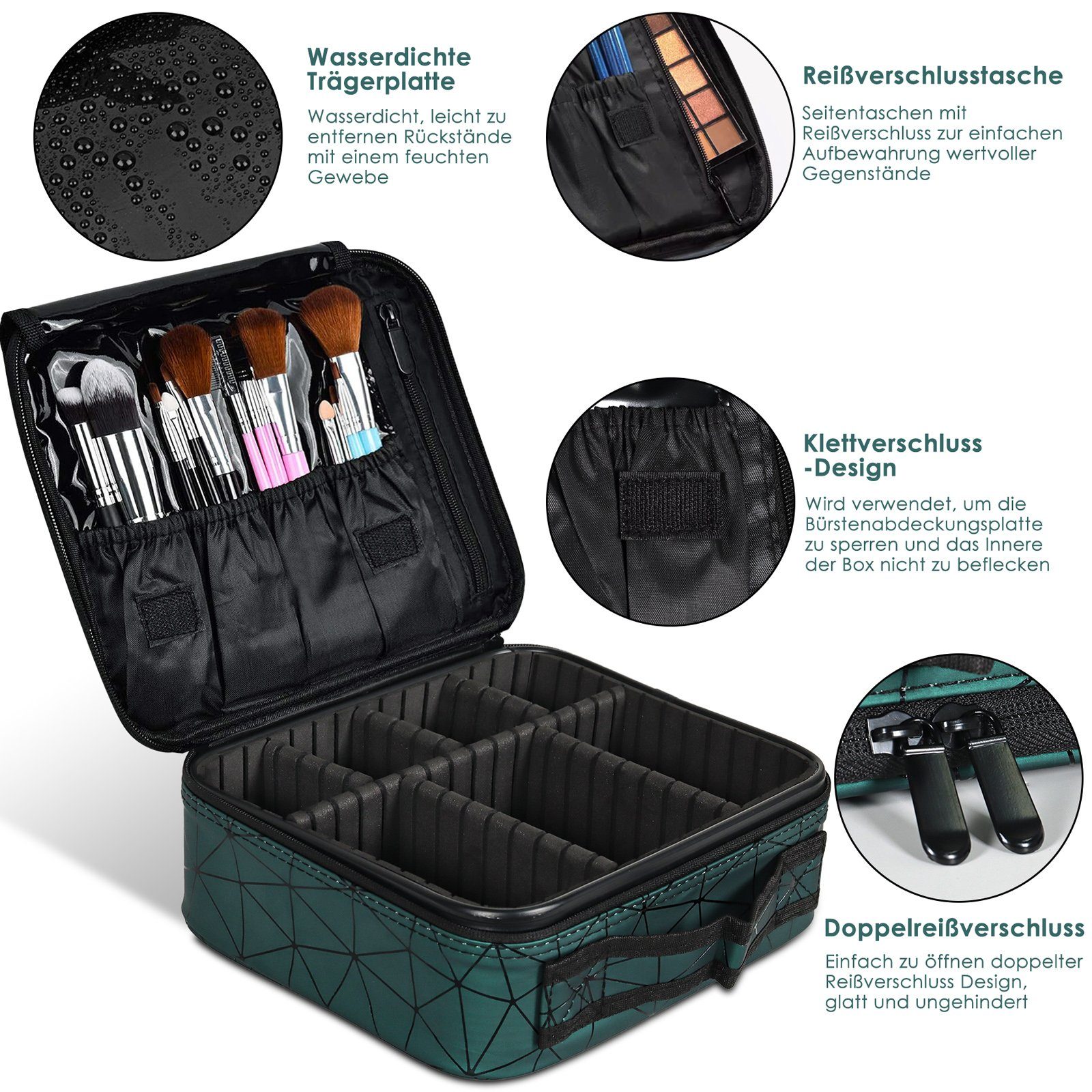 CALIYO Kosmetik-Koffer Makeup Box Kosmetische Grün Aufbewahrung Schmink Up Tasche, Reise 1-tlg., Make Organizer,Kosmetiktasche Tasche Wasserdicht Portable Schminktasche