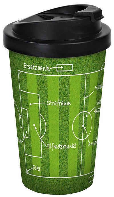 Geda Labels GmbH Coffee-to-go-Becher Spielfelderklärung, PP, Grün, 400 ml, doppelwandig, auslaufsicher