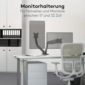 Goobay Doppel-Monitorhalterung mit Gasdruckfeder 17 - 32" Schwarz Monitor-Halterung, (bis 32,00 Zoll, Montage Tischklemme, Bildschirme 70° neigbar / 180° schwenkbar / 130° rotierbar)