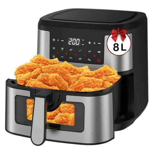 JOEAIS Heißluftfritteuse 8L XXL Airfryer Ohne Öl Heizluft Fritteuse LED Touchscreen, 1600,00 W, Airfryer Einstellbare Zeit/Temperaturregelung für Luftbraten, Braten