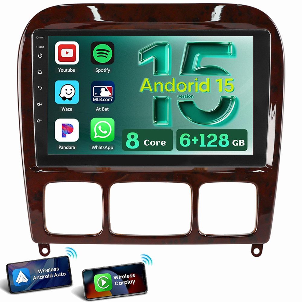 ESSGOO 9 ZOLL Für Mercedes S/CL Klasse W220 W215 6+128G 8-Kern BT 5.0 Autoradio (Digitalradio (DAB), RDS, FM, AM, 8-Kern 4G LTE Carplay Android Auto GPS Navi WIFI BT)