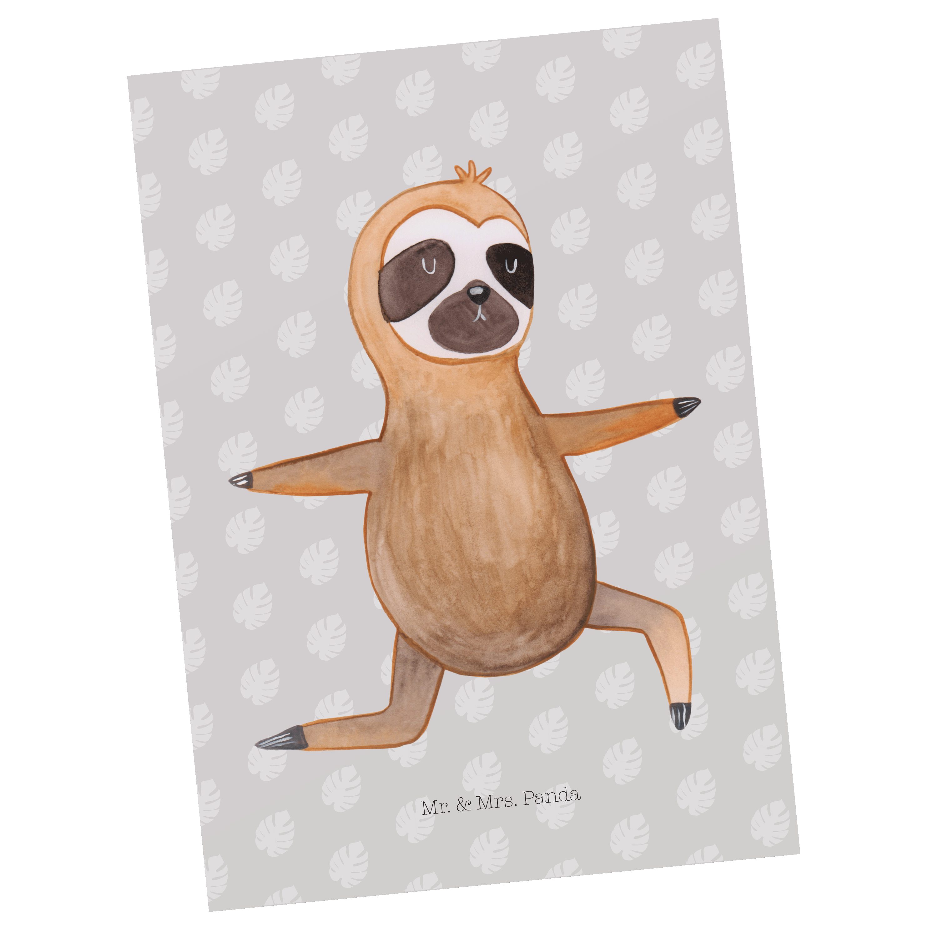 Mr. & Mrs. Panda Postkarte Faultier Yoga - Grau Pastell - Geschenk, Yogaübungen, Dankeskarte, N