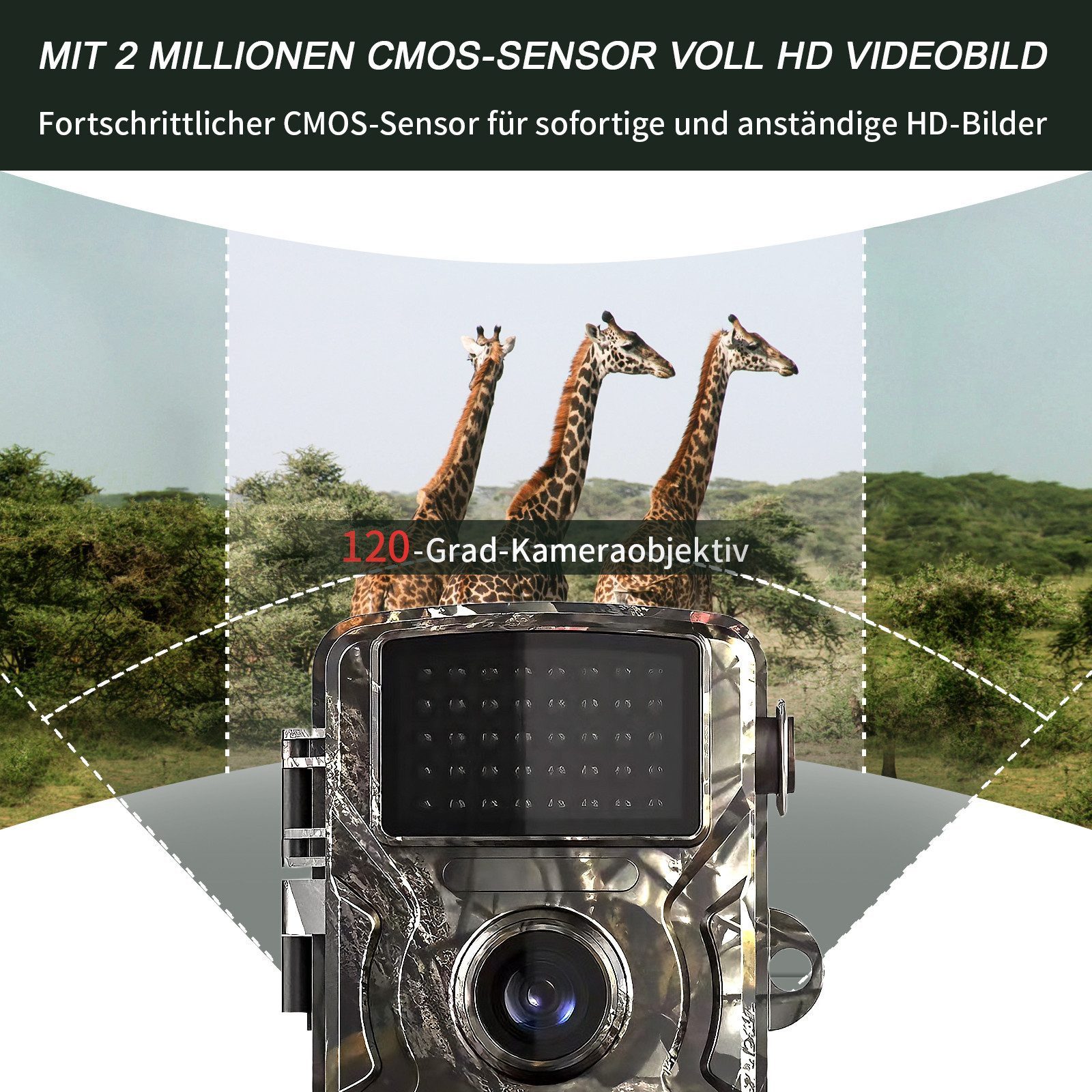 Fine Life Pro Wildkamera 16MP 1080P IP66 wasserdichte Infraro Wildkamera (Wildkamera mit Bewegungsmelder und Nachtsicht mit 32GB Karte)