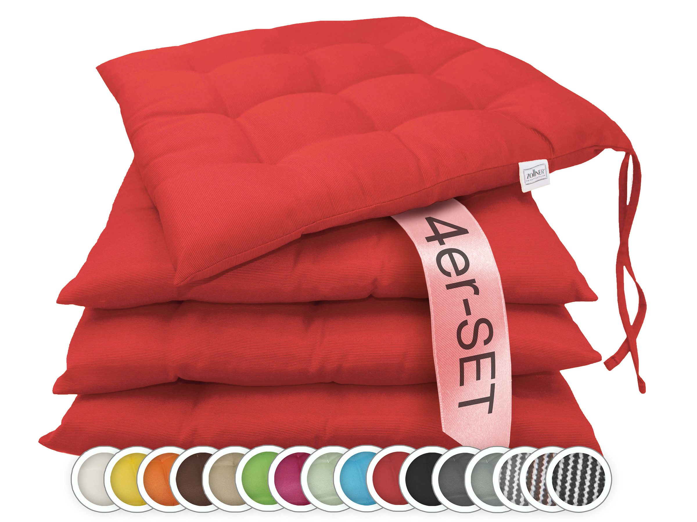 ZOLLNER Stuhlkissen, 40 x 40 x 3 cm, mit Bindebänder, für Indoor und Outdoo günstig online kaufen