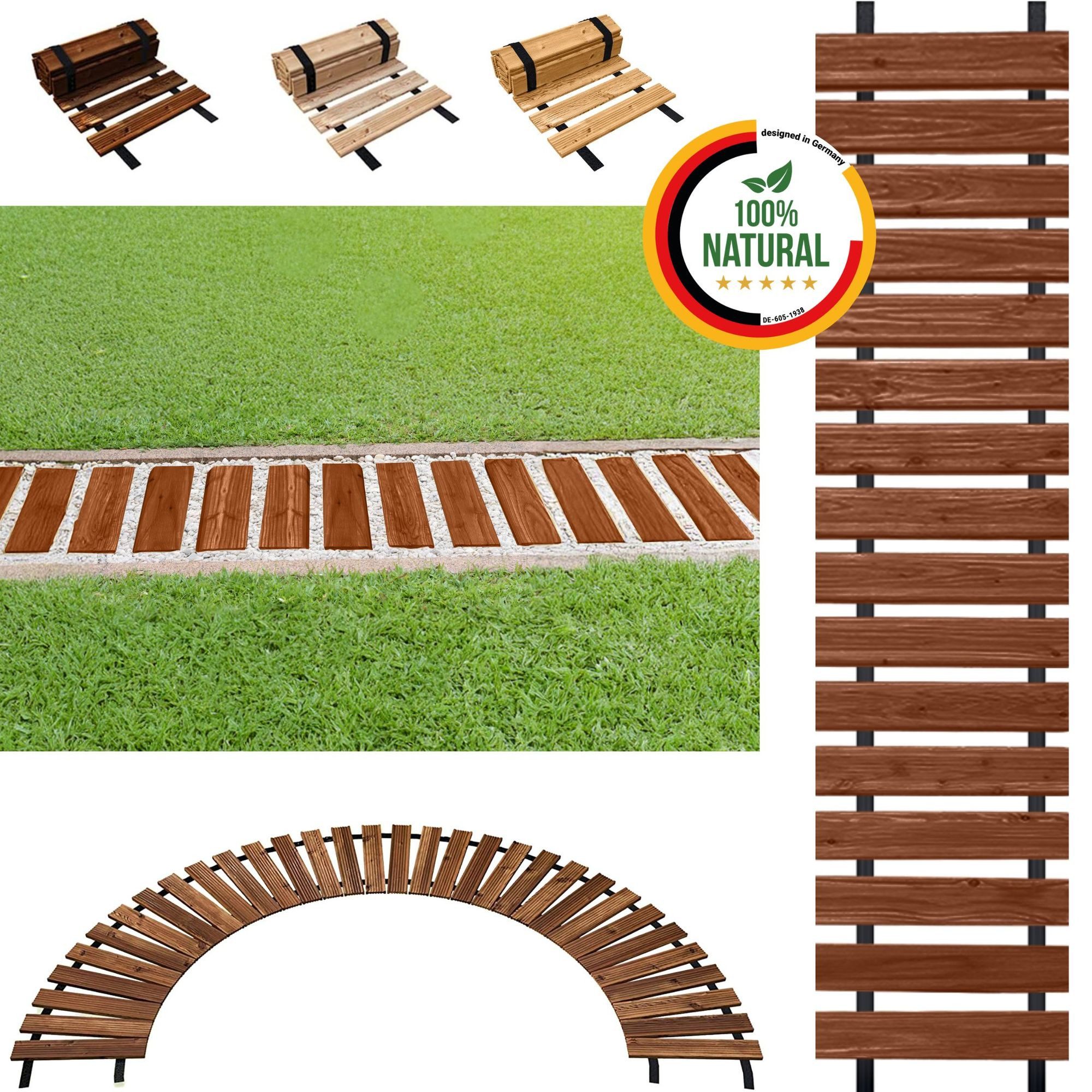 Floranica Gartensteg Gartenweg aus Holz Gartentritte Holzweg aus Lärche, 30x100 cm, Braun, 1-St., Rollweg Ausrollbarer Gehweg rutschfeste Oberfläche