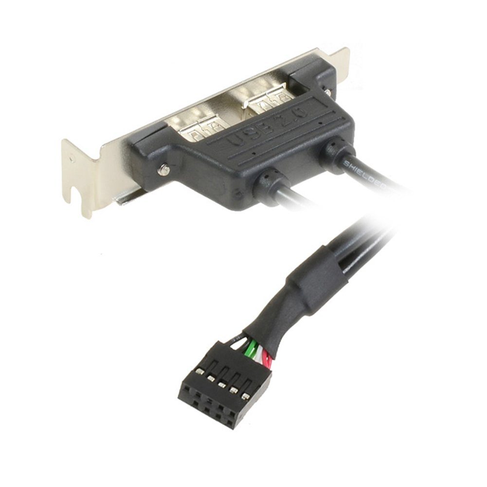 Bolwins I00 30cm USB Kabel Adapter 9pin zu 2x USB Slotblech 8cm Mainboard f PC Computer-Adapter USB 2.0 9-Pin Pfostenstecker (Mainboard-Header) zu 2 × USB 2.0 Typ-A Buchse (Slotblech), 30 cm, Interne USB-Erweiterung für PC-Gehäuse