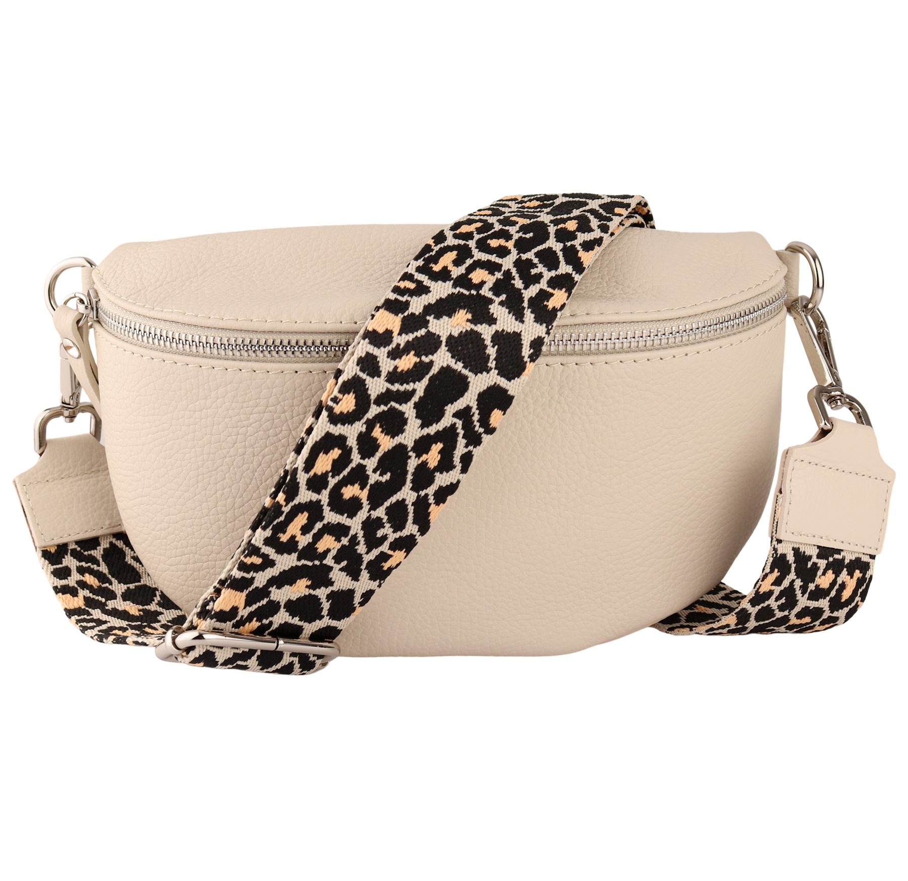 MIRROSI Bauchtasche Damen, Echtleder, Made in Italy, Umhängetasche, Brusttasche, (Schultertasche für jeden Anlass (1 Tasche & 2 Gurte), Crossbody Bag, Beige, gemusterten& verstellbaren Schulterriemen