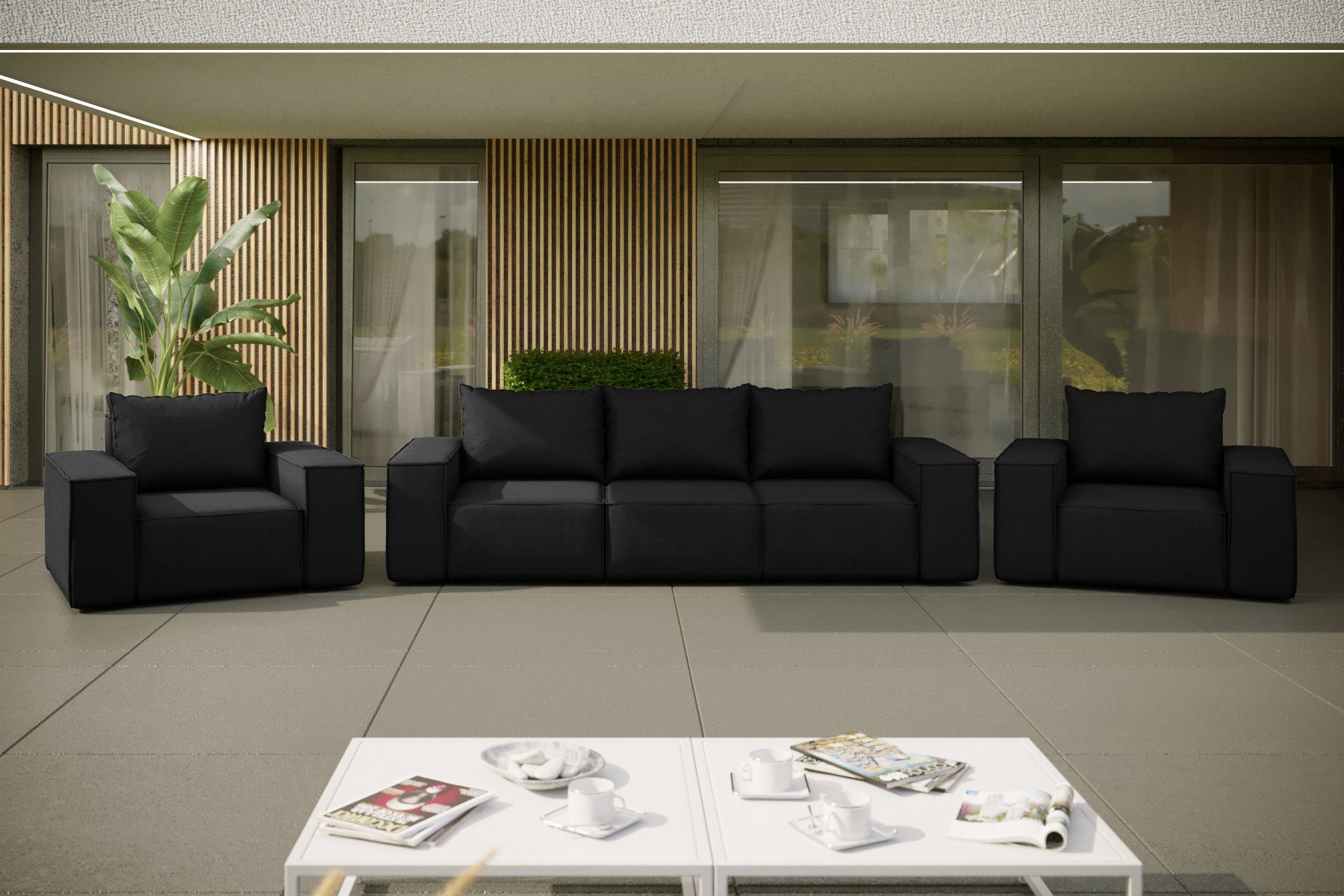 Sofa 3-Sitzer Möbel GARDENT, Stoff Loungesofa Gartenmöbel Schwarz wetterfester Fun NXL