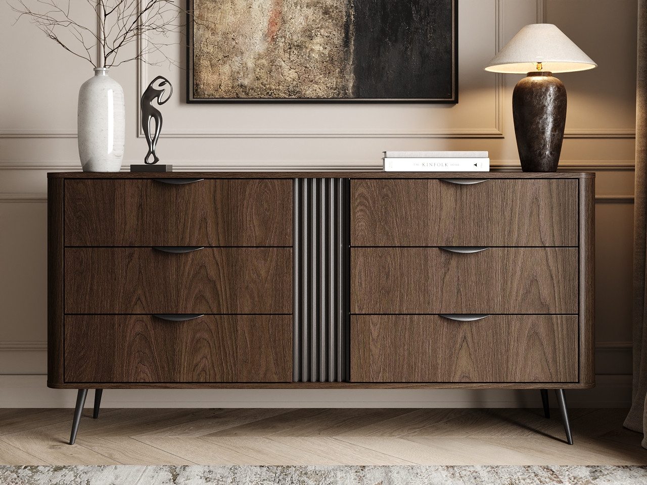 GrainGold Kommode Magico (Set, Kommode, Metallfüße), Breite 163 cm, Metallbeine, Laminierte Platte, Modern Stil