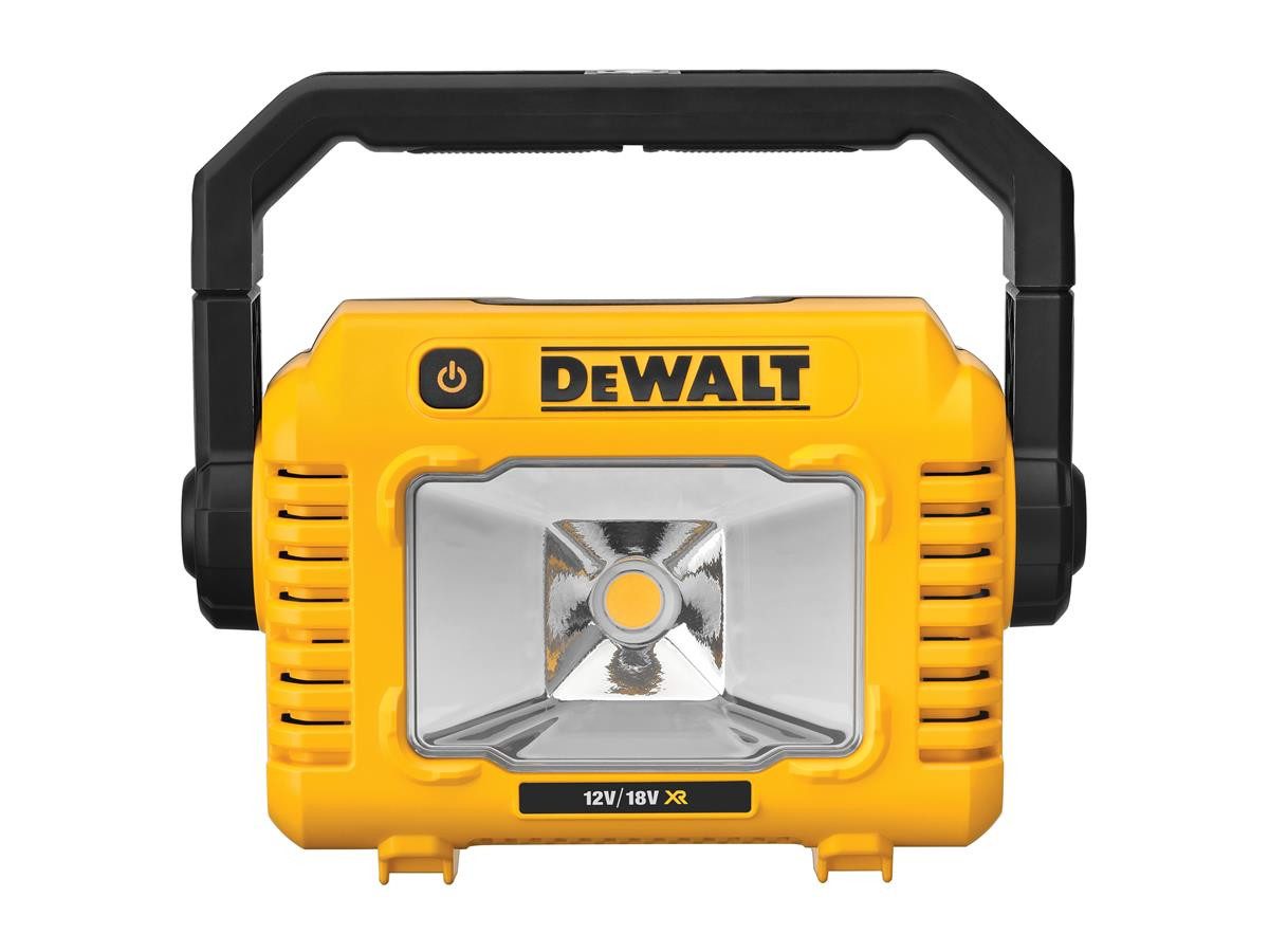 DeWalt Arbeitsleuchte Basisv., Multi-Positionsgriff für einfachen Transport, Sehr warmes Licht mit bis zu 4.000 Kelvin, Dreistufige Lichtstärkeneinstellung mit 500, 1.000 und 2.000 Lumen