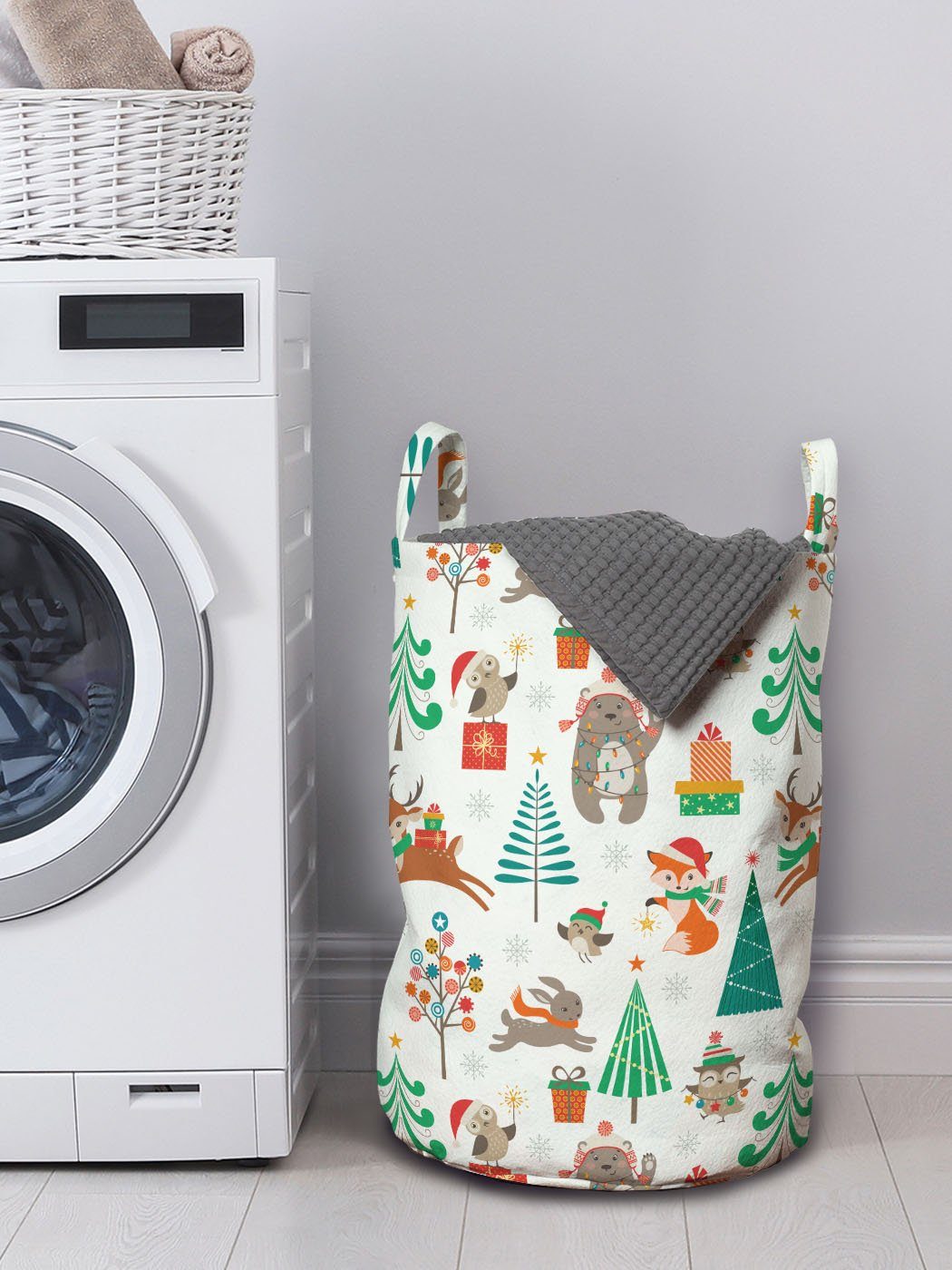 Abakuhaus Wäschesäckchen Wäschekorb mit Griffen für Kordelzugverschluss Weihnachten Waschsalons, Weihnachten Baby-Kind-Thema