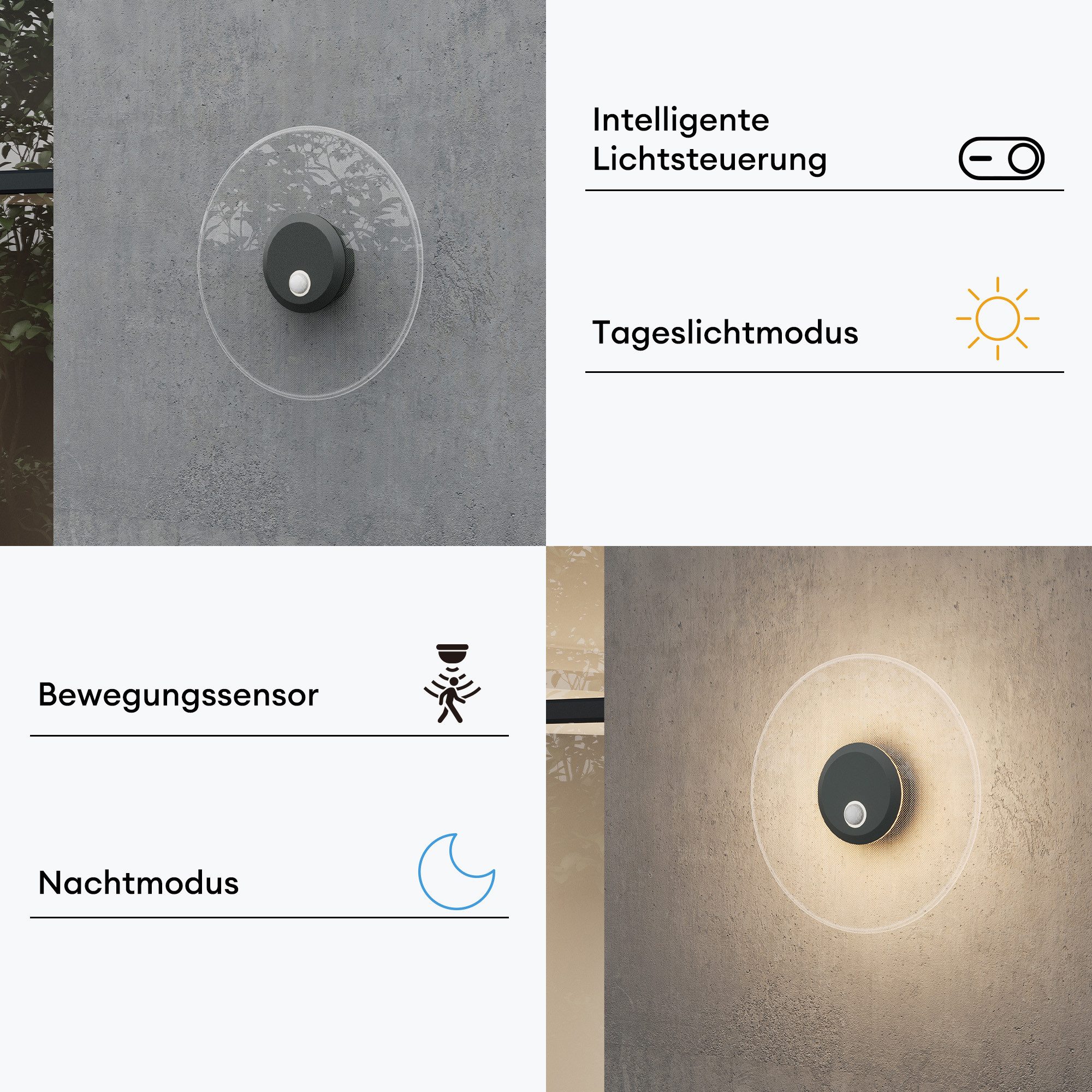 Mai & Mai LED Außen-Wandleuchte LED Wandlampe Wegeleuchte mit Bewegungsmelder Außenlampe Luna, Bewegungsmelder, LED-Beleuchtung, IP65, Warmweißes Licht – Bild 5 von 5