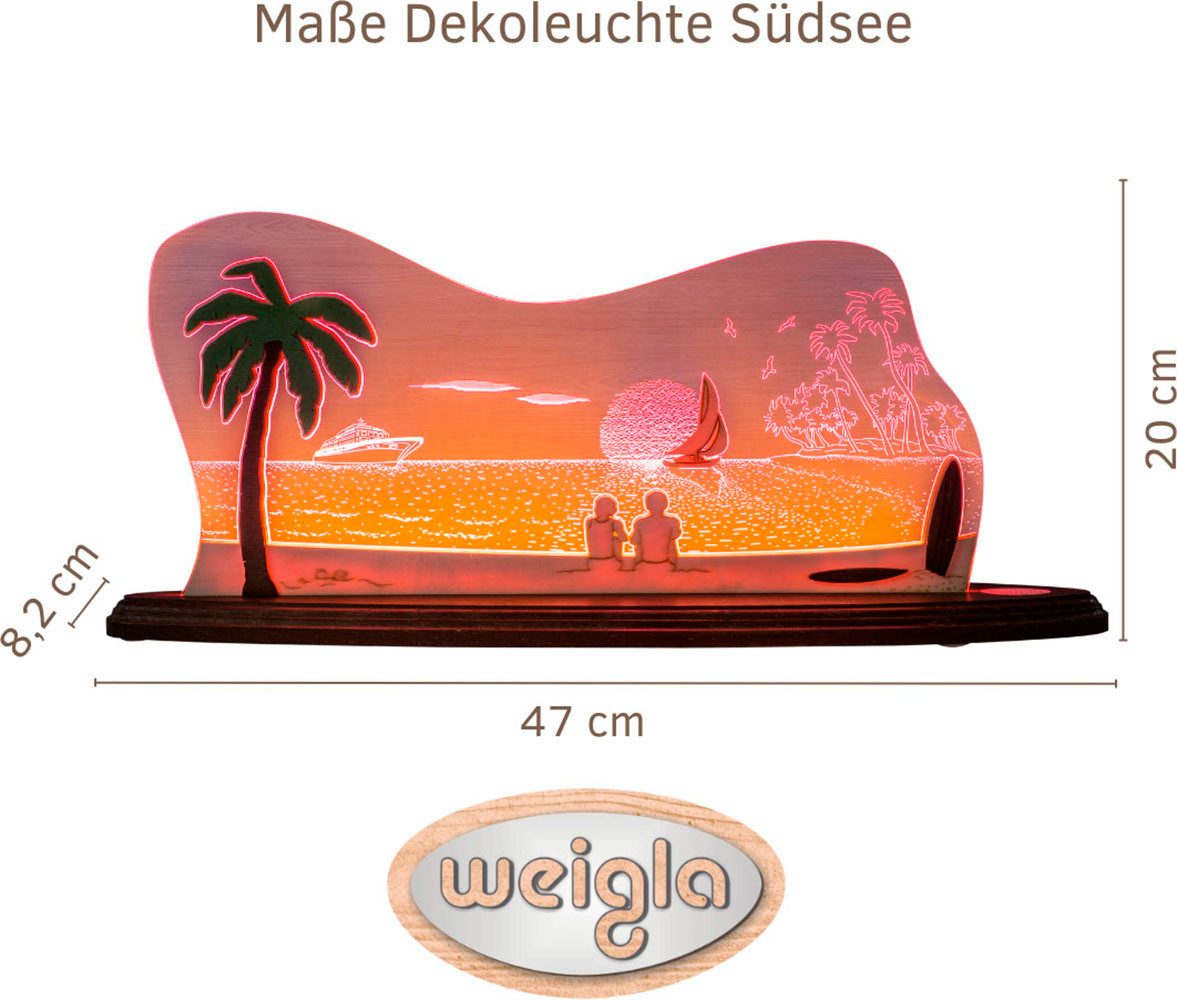 Weigla LED Dekolicht Südsee, Holz & Acrylglas, ROT-NATUR-BRAUN, Made in Germany, LED wechselbar, Neutralweiß, Erzgebirge garantiert, Dekolampe für Innen, Dekoleuchte