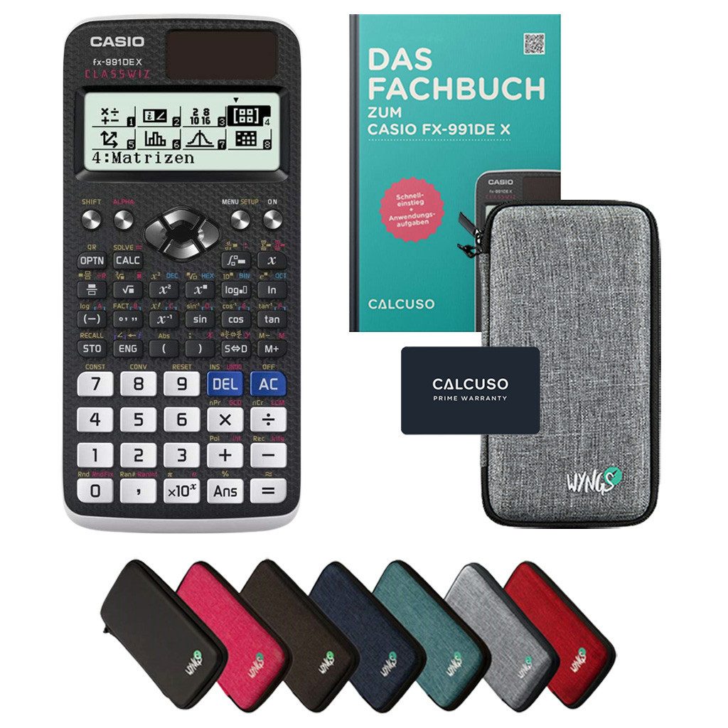 CASIO Taschenrechner fx-991DE X inkl. Schutztasche Hellgrau & Fachbuch (128 Seiten, DIN A5)