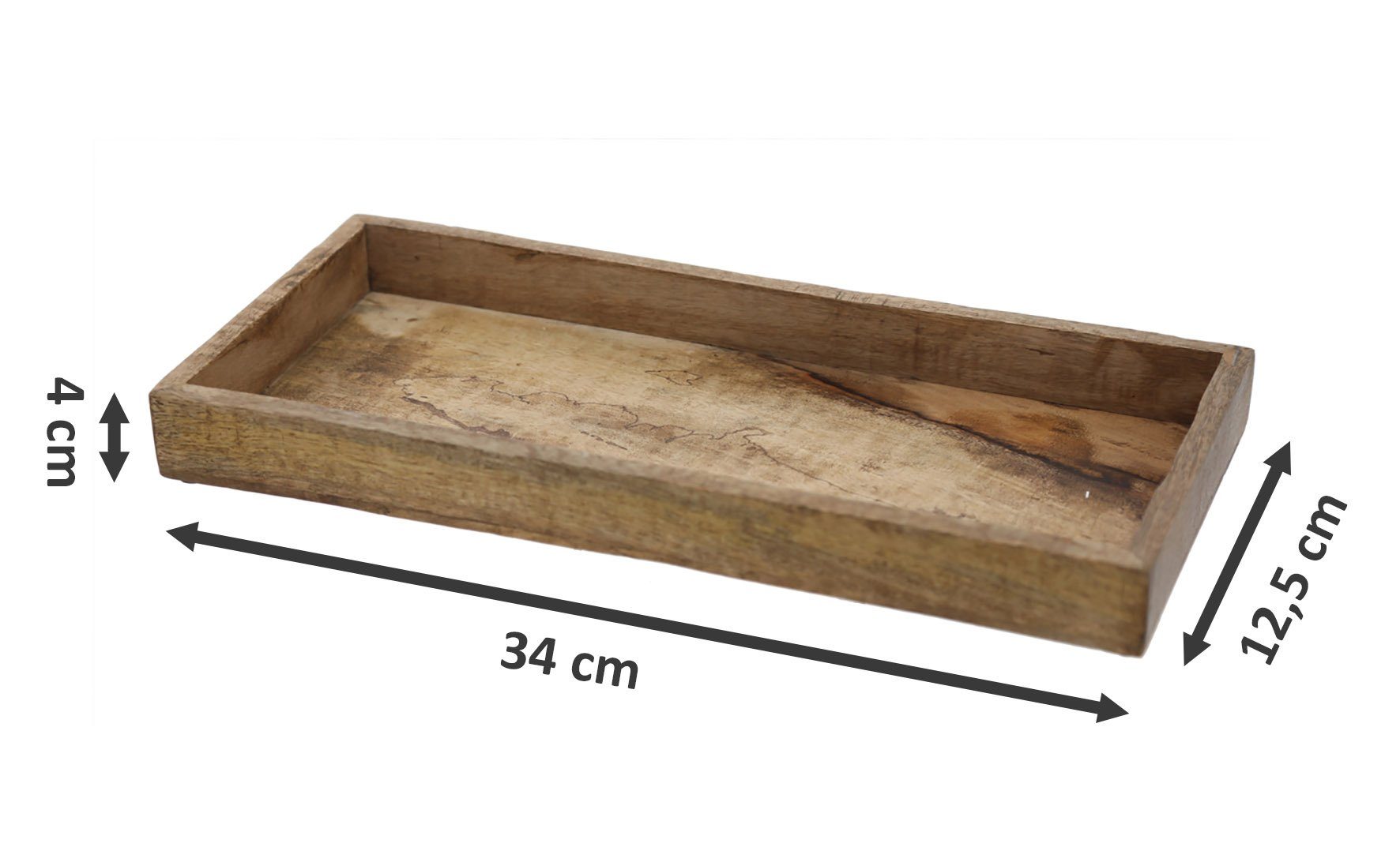 Spetebo Tablett Mango Dekoschale eckig - 34 x 12 cm, Mango Massivholz, (Packung, 1-tlg., Holz), Kerzentablett mit Rand