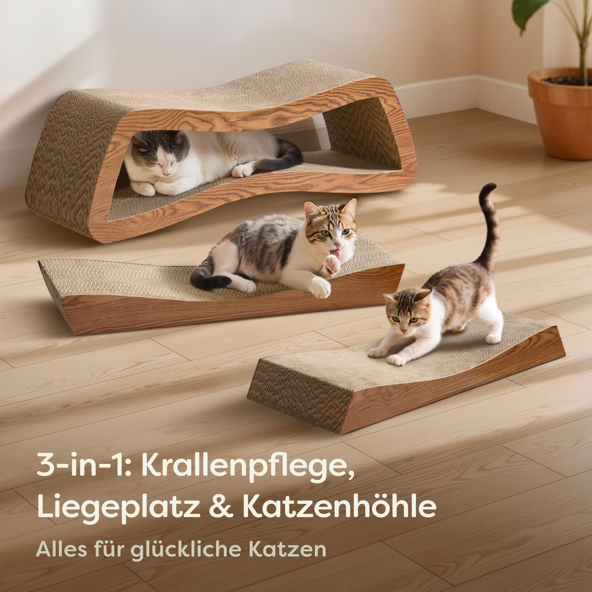 Knupis Kratzbrett Knupis Kratzmöbel Mountain – 3-teilig XXL 75cm Kratzfest FSC, (Set, 3-tlg., 3-teiliges Kratzbrett-Set), Krallenpflege – Bis zu 2 Jahre Kratzspaß – Platzsparend – Möbelschutz
