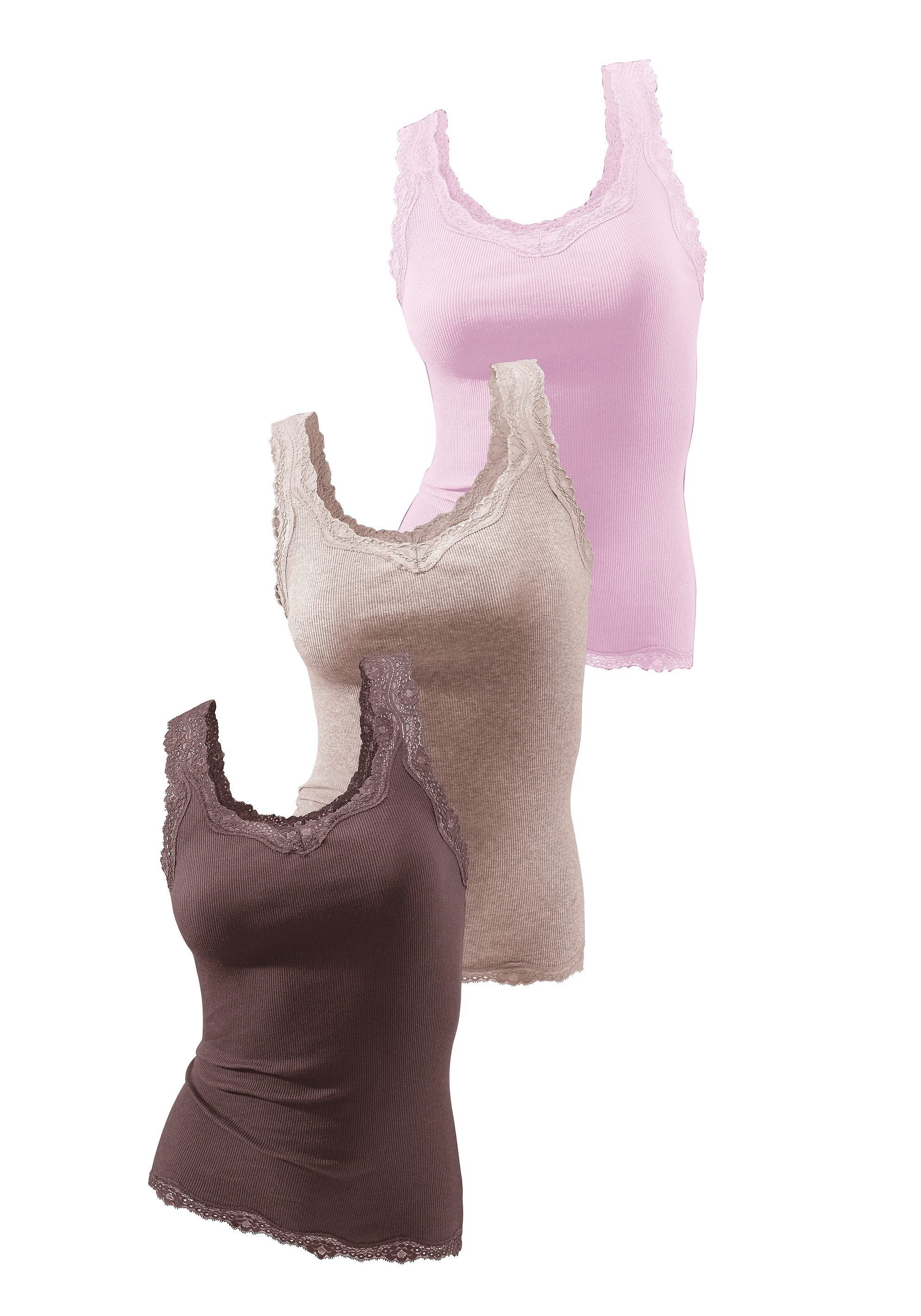 braun, rosé, Tanktop H.I.S (3er-Pack) Spitze mit taupe