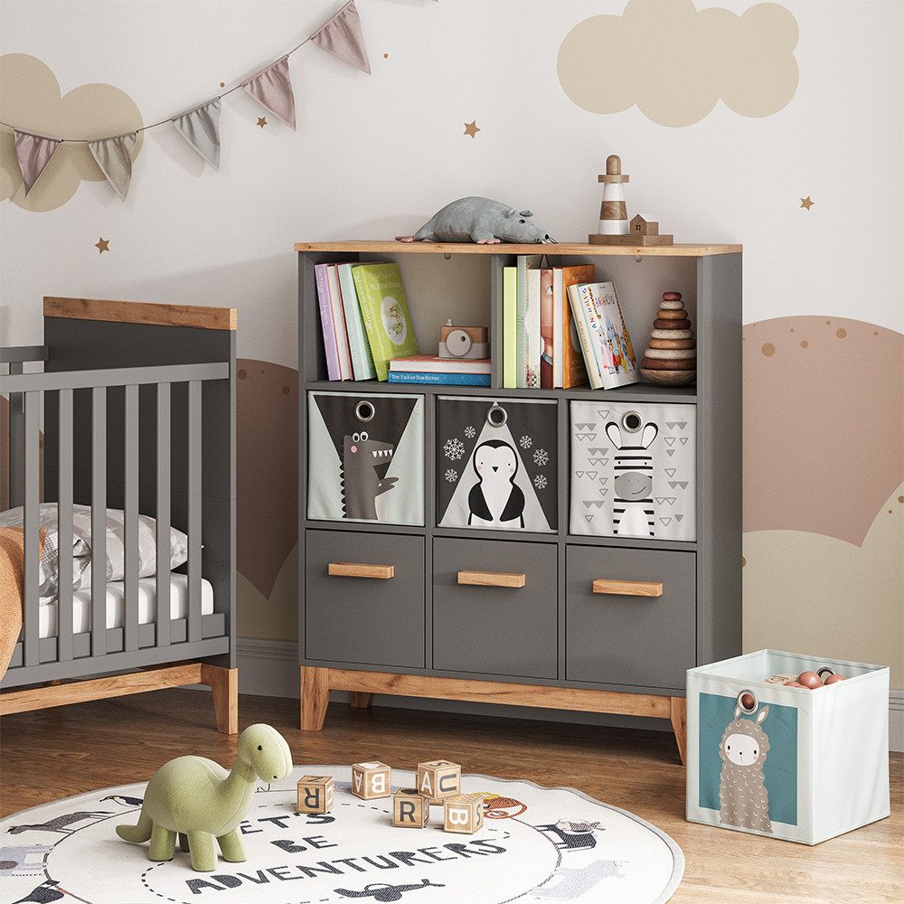VitaliSpa® Bücherregal Malia, Grau/Artisan/Artisan, 98.4 x 113.4 cm, 1-tlg.