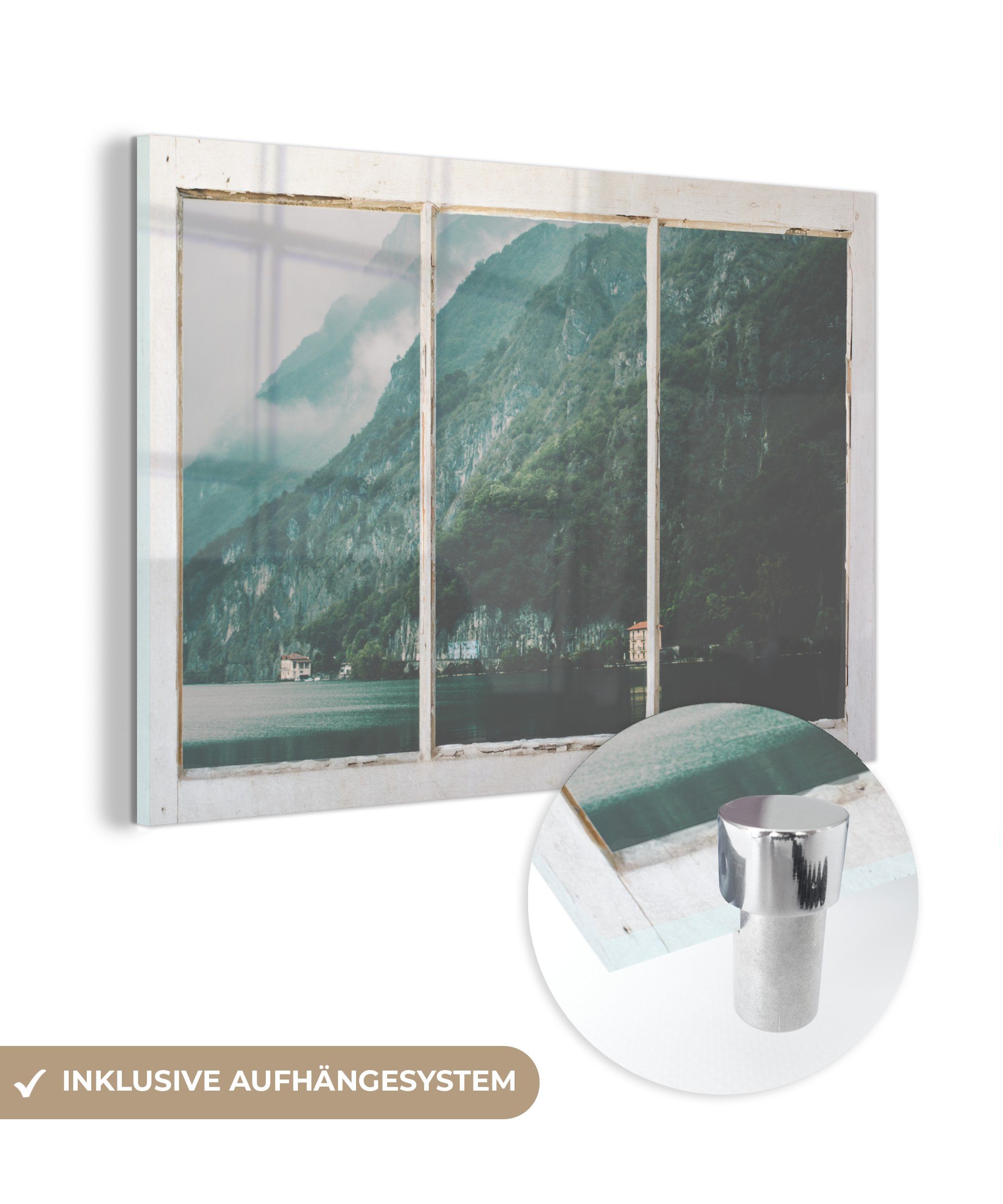 - Wandbild St), Berg Nebel, auf auf Bilder Foto Glasbilder Glas Glas Aussicht MuchoWow - (1 - - Wanddekoration Acrylglasbild -